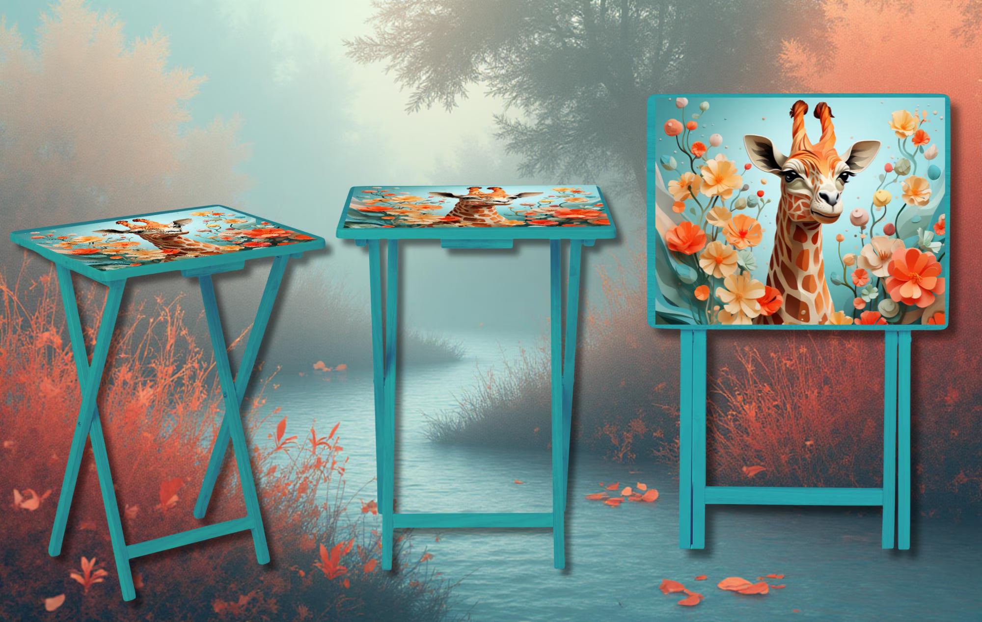 Snack time just got a little taller, Giraffe Foldable Wooden TV Tray or Bed tray/lap Desk, 2 Sizes and Multiple Images Available.