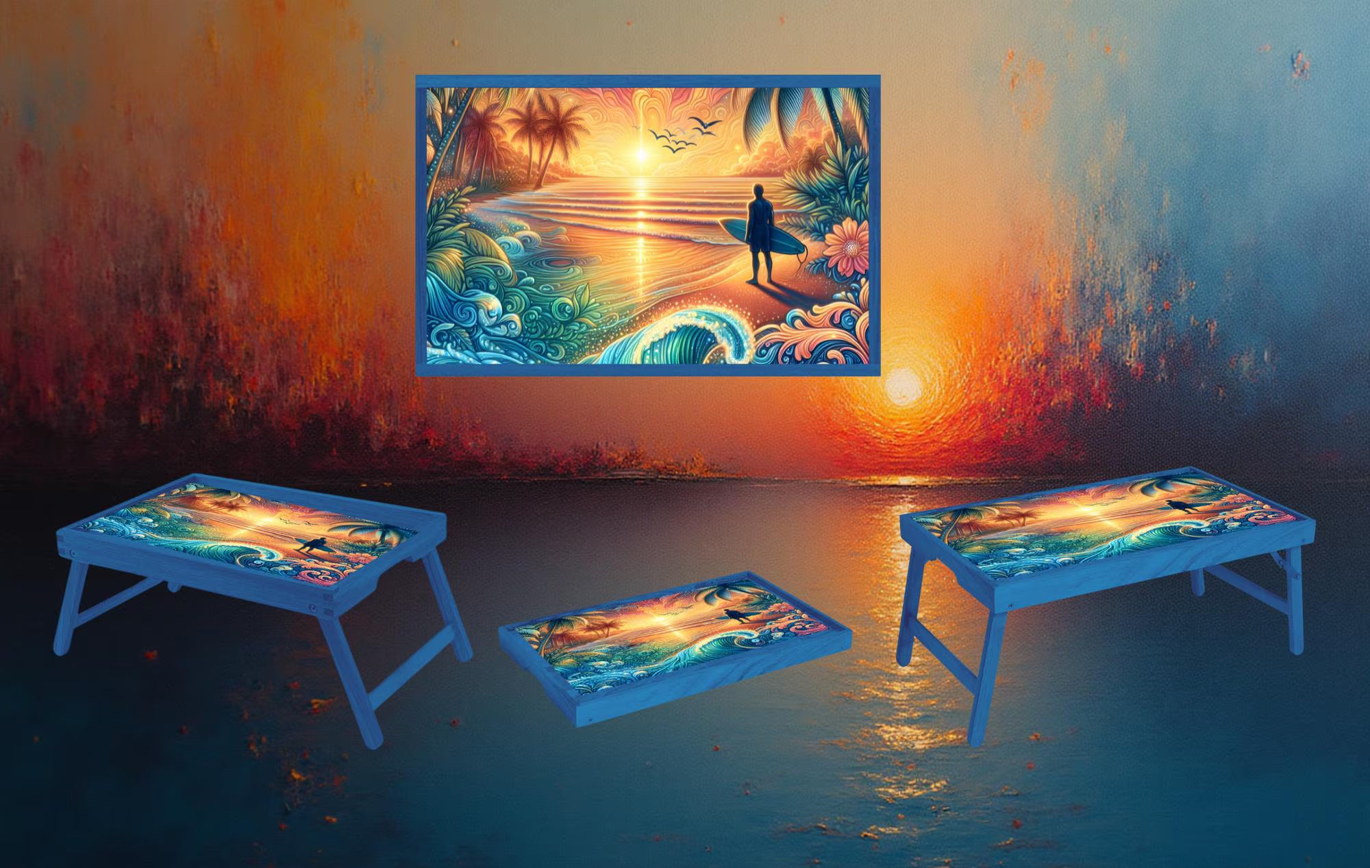 Beach Foldable Wooden TV Tray or Bed tray/lap Desk, 2 Sizes and Multiple Images Available.