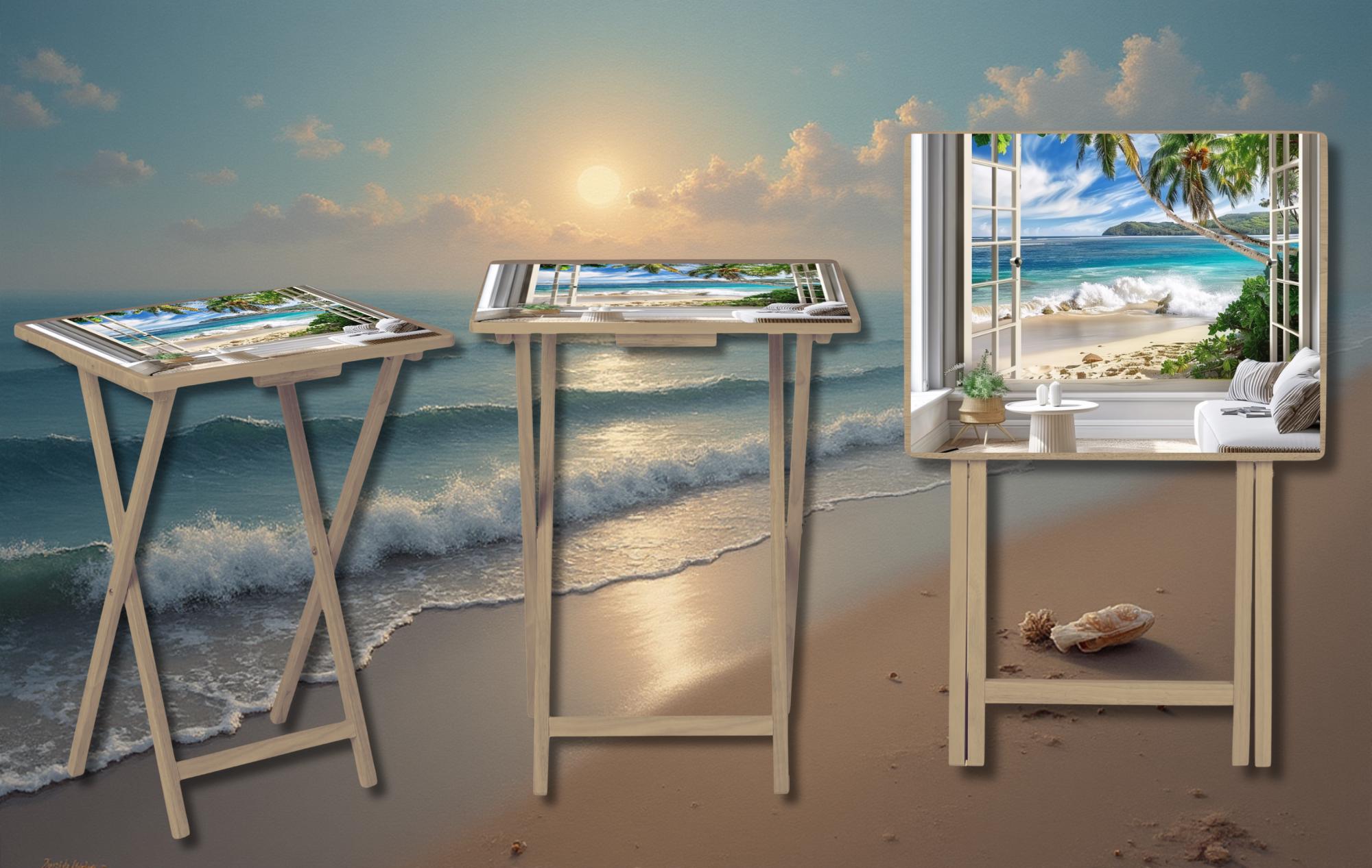 Beach Foldable Wooden TV Tray or Bed tray/lap Desk, 2 Sizes and Multiple Images Available.