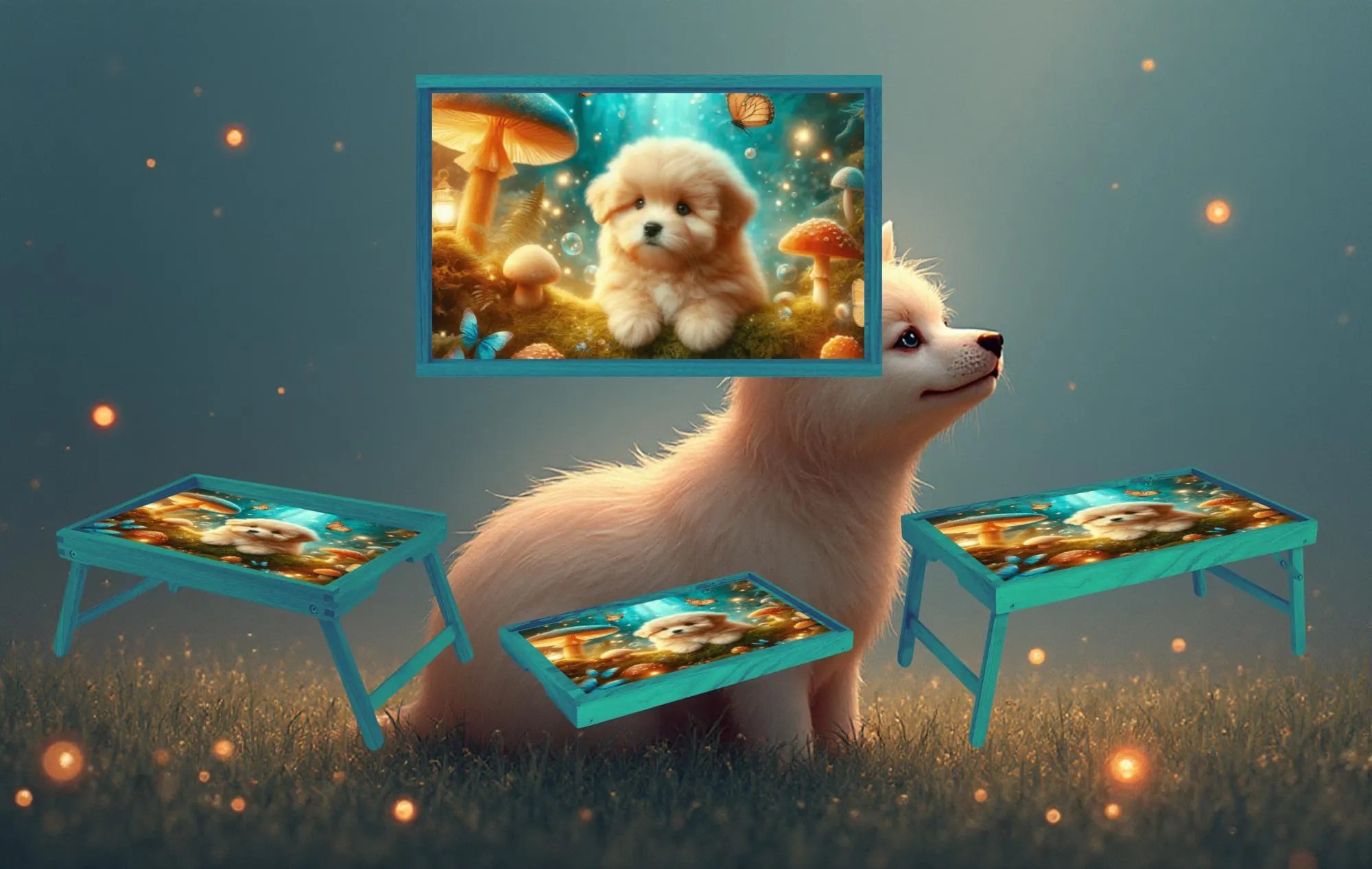 Dog's Foldable Wooden TV Tray or Bed tray/lap Desk, 2 Sizes and Multiple Images Available.