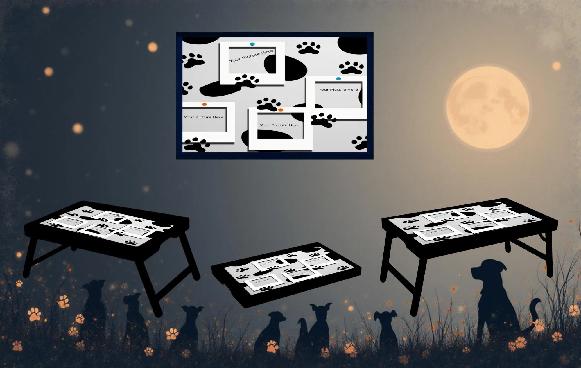 Dog's Foldable Wooden TV Tray or Bed tray/lap Desk, 2 Sizes and Multiple Images Available.