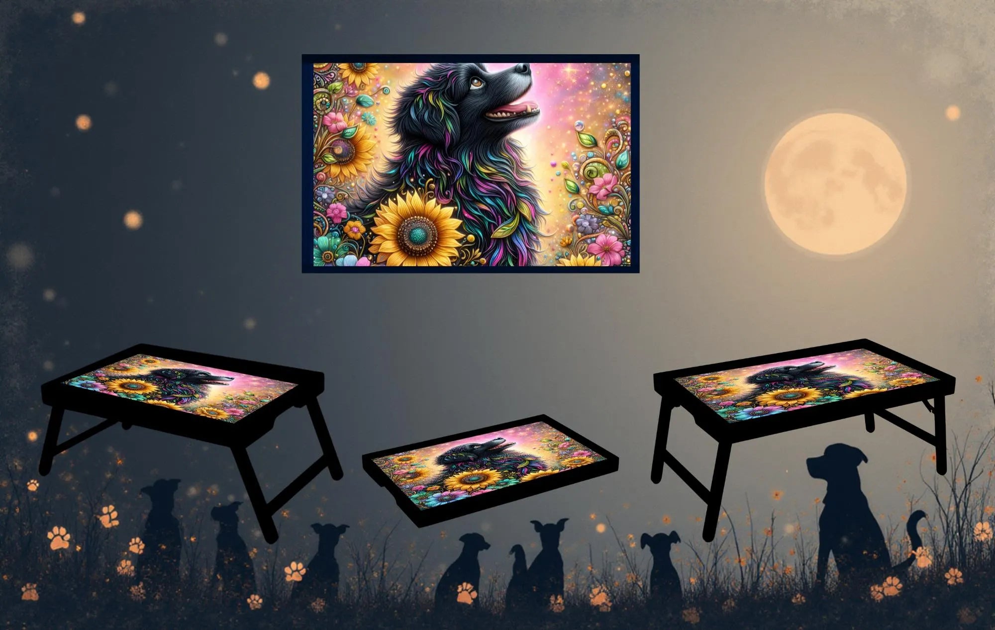Dog's Foldable Wooden TV Tray or Bed tray/lap Desk, 2 Sizes and Multiple Images Available.