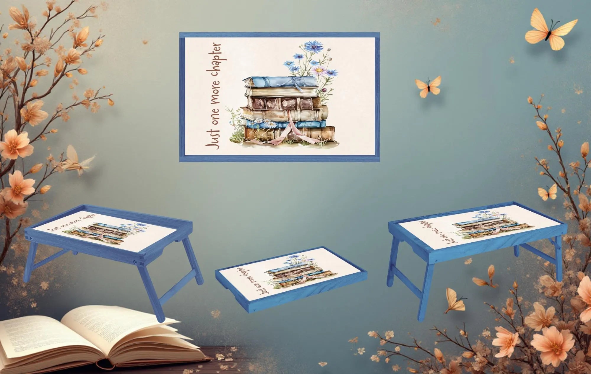Once Upon a Snack Folding Tray. Books Foldable Wooden TV Tray or Bed tray/lap Desk, 2 Sizes and Multiple Images Available.