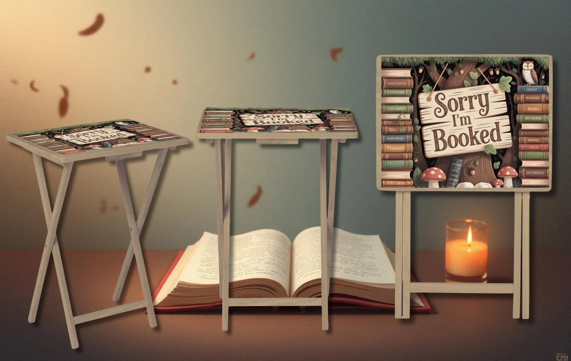 Once Upon a Snack Folding Tray. Books Foldable Wooden TV Tray or Bed tray/lap Desk, 2 Sizes and Multiple Images Available.