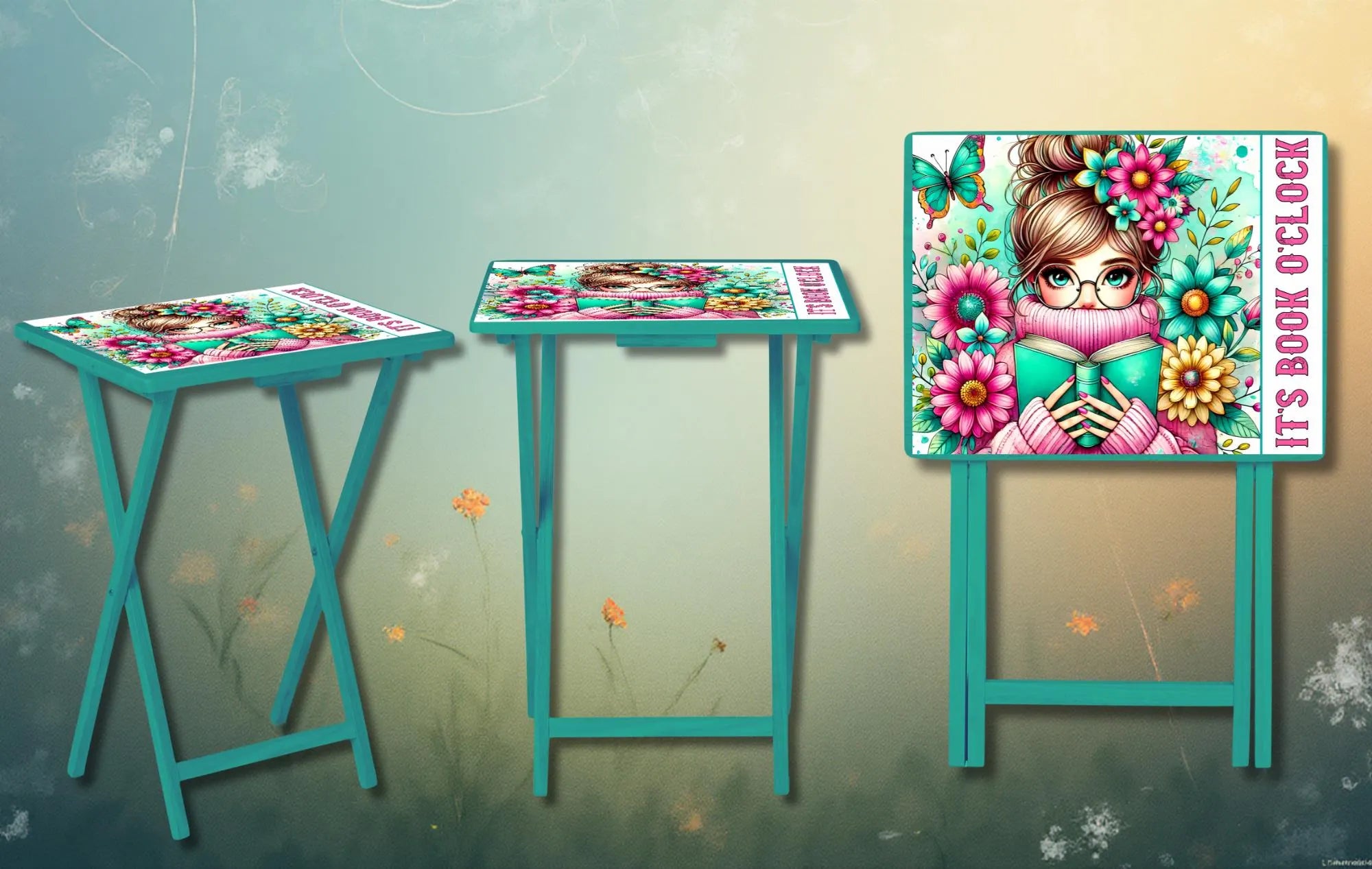 Once Upon a Snack Folding Tray. Books Foldable Wooden TV Tray or Bed tray/lap Desk, 2 Sizes and Multiple Images Available.