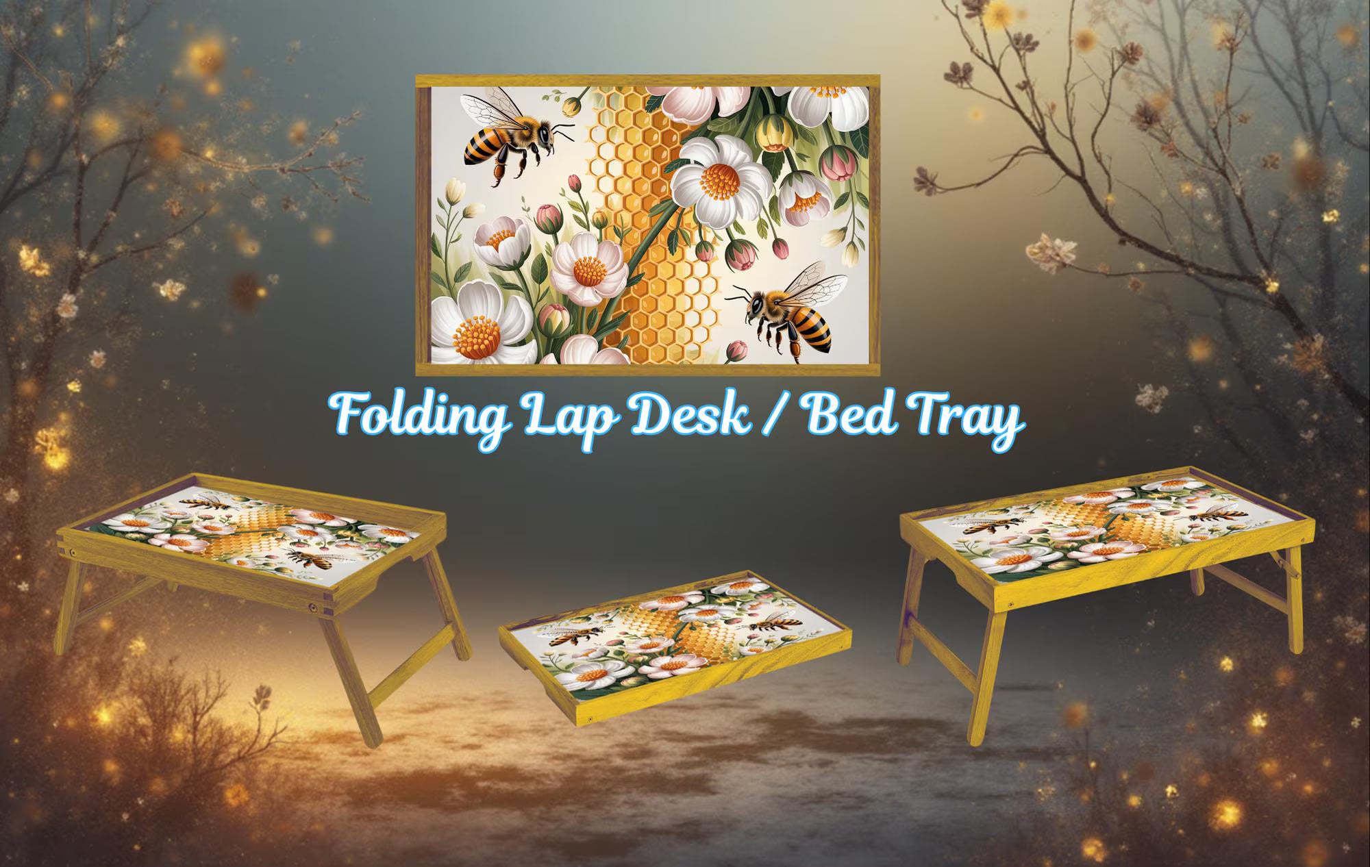 Honeybee Foldable Wooden TV Tray or Bed tray/lap Desk. Bee‑autiful décor for any room! 🐝🌼 2 Sizes and Multiple Images Available.