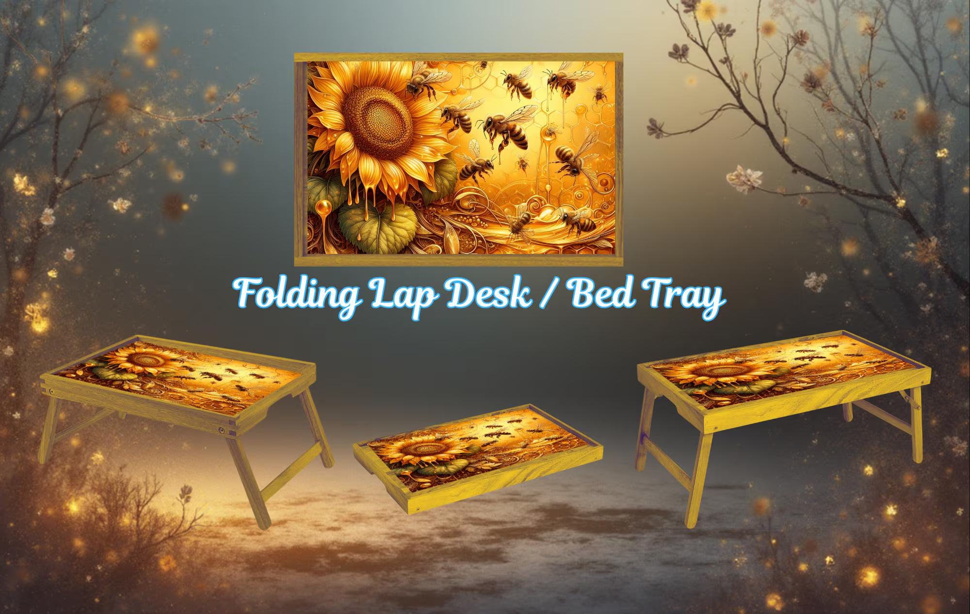 Honeybee Foldable Wooden TV Tray or Bed tray/lap Desk. Bee‑autiful décor for any room! 🐝🌼 2 Sizes and Multiple Images Available.