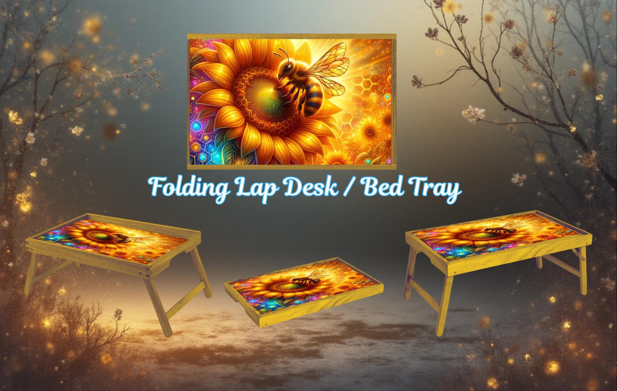 Honeybee Foldable Wooden TV Tray or Bed tray/lap Desk. Bee‑autiful décor for any room! 🐝🌼 2 Sizes and Multiple Images Available.