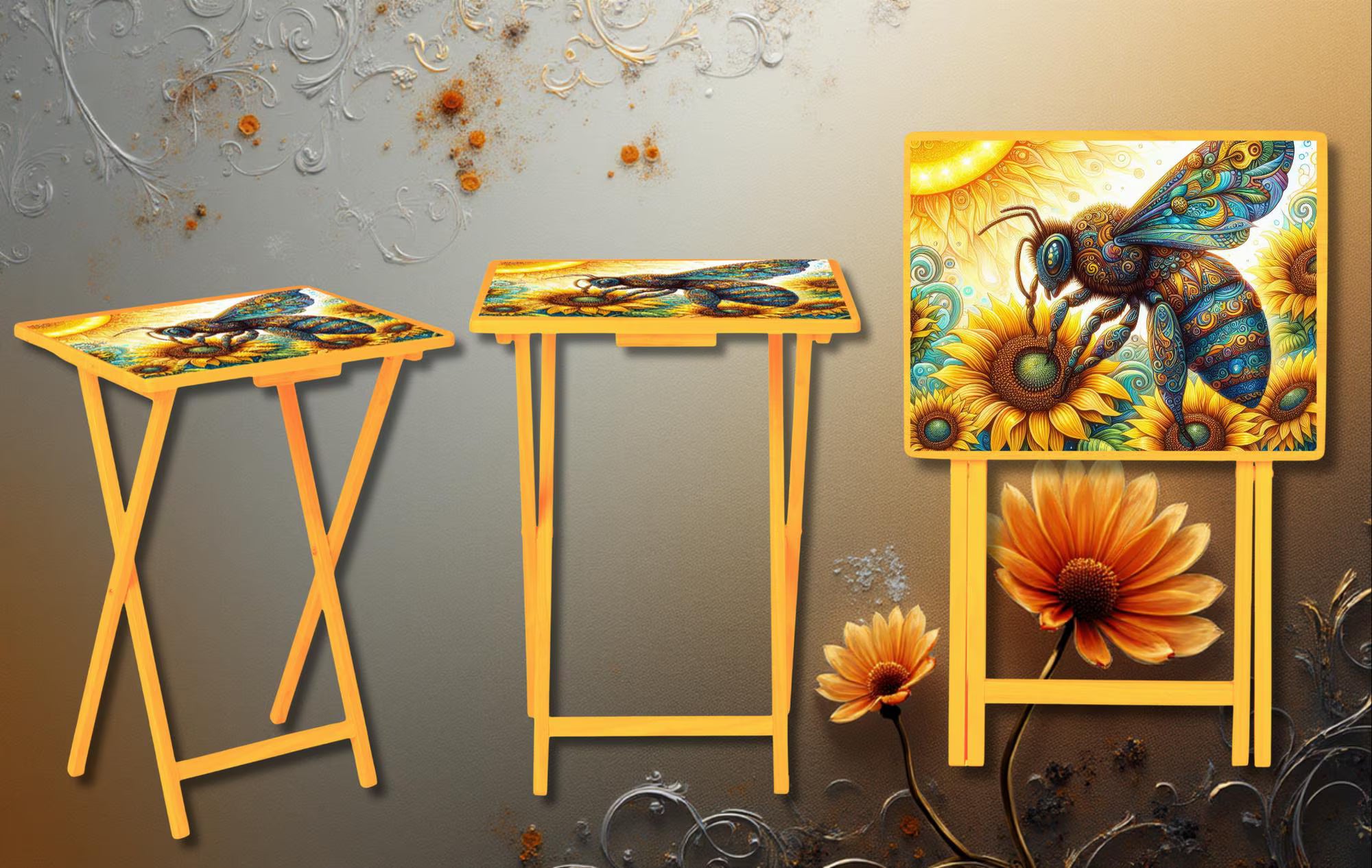 Honeybee Foldable Wooden TV Tray or Bed tray/lap Desk. Bee‑autiful décor for any room! 🐝🌼 2 Sizes and Multiple Images Available.