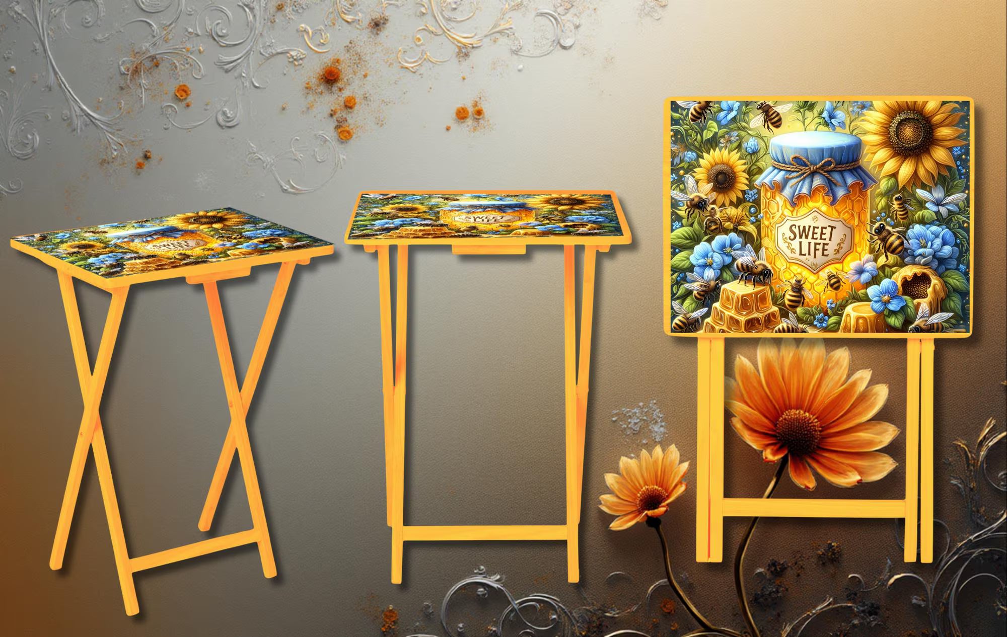 Honeybee Foldable Wooden TV Tray or Bed tray/lap Desk. Bee‑autiful décor for any room! 🐝🌼 2 Sizes and Multiple Images Available.