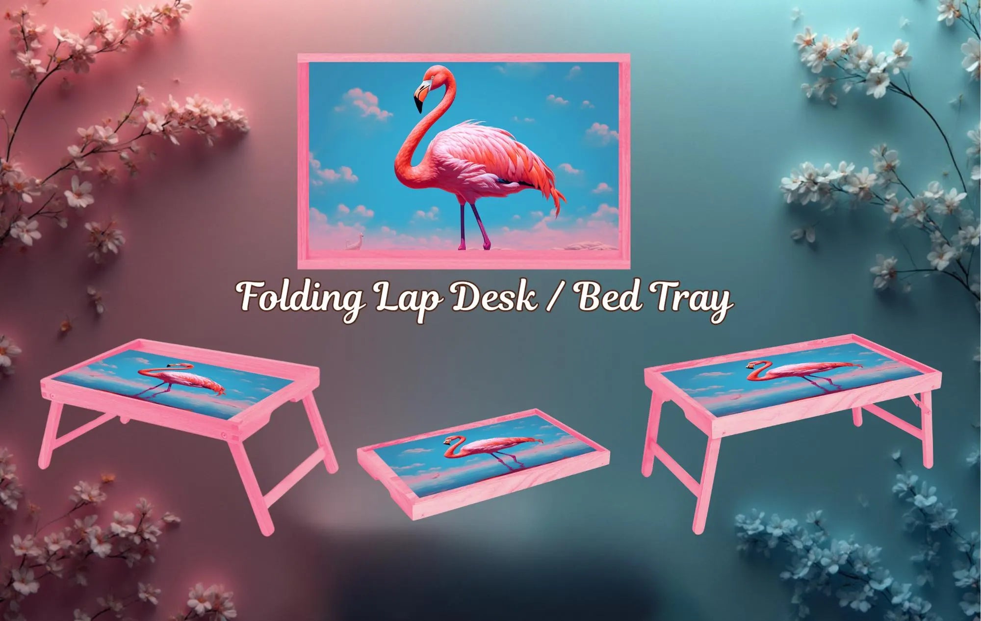 Flamingo Foldable Wooden TV Tray or Bed tray/lap desk. Multiple Images Available.
