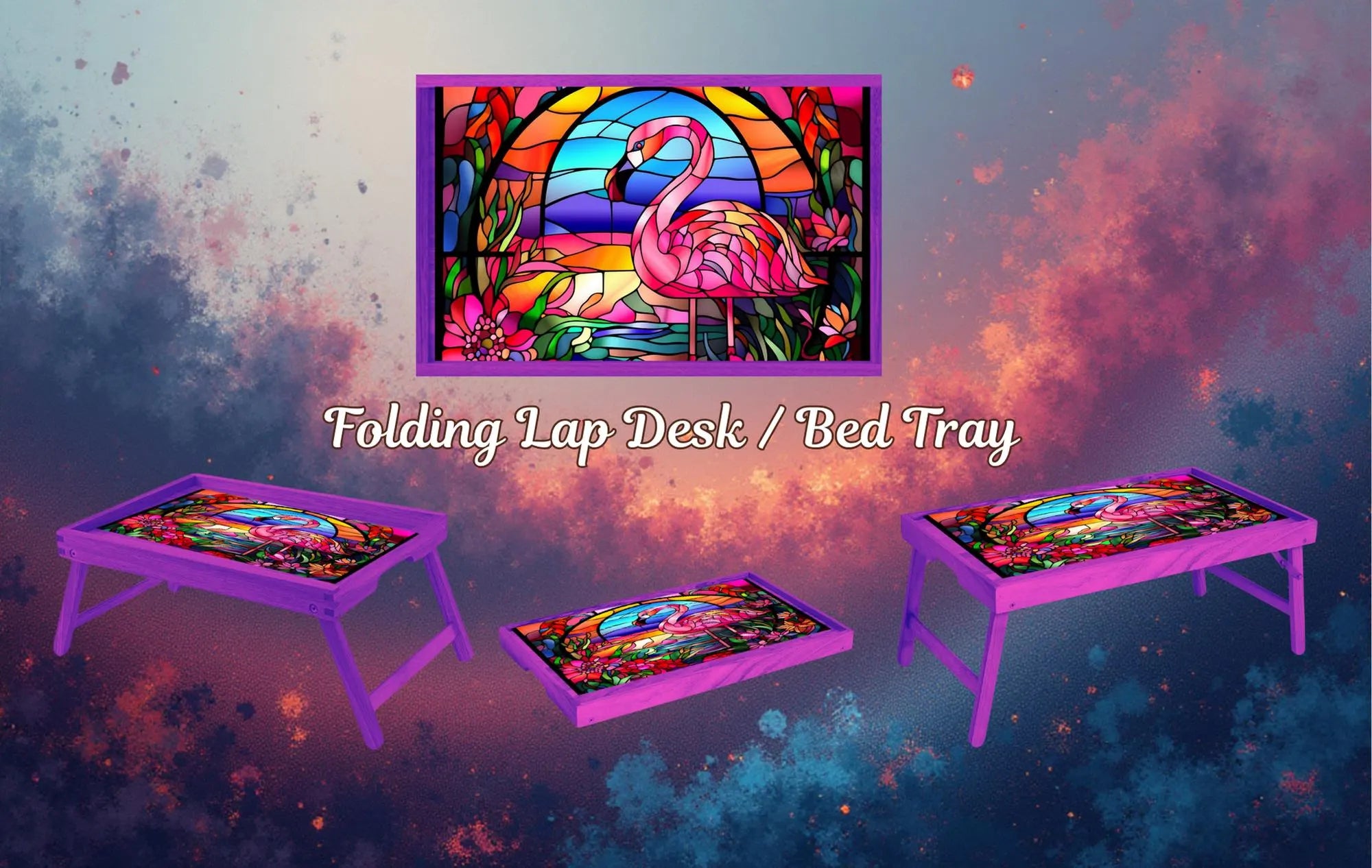 Flamingo Foldable Wooden TV Tray or Bed tray/lap desk. Multiple Images Available.