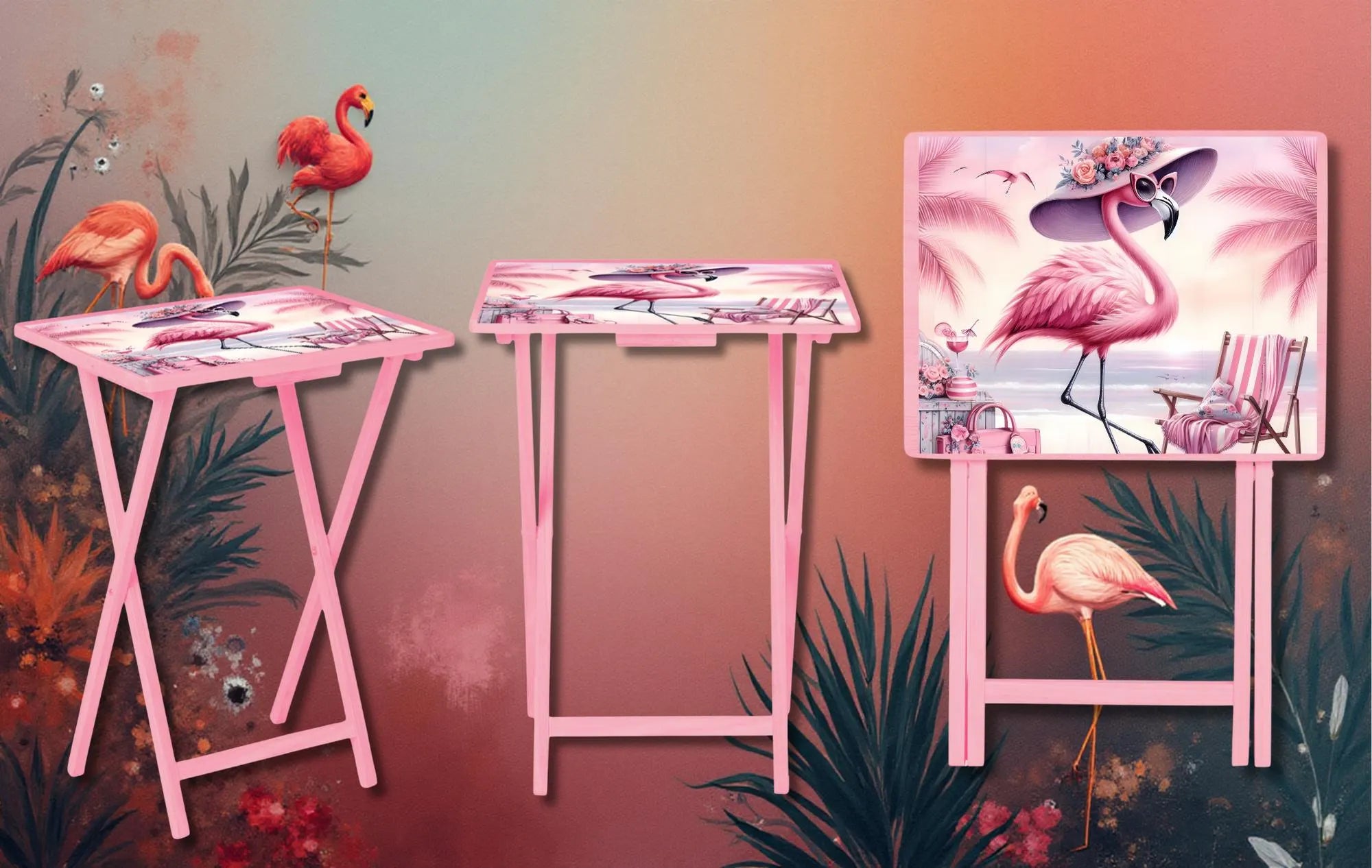 Flamingo Foldable Wooden TV Tray or Bed tray/lap desk. Multiple Images Available.