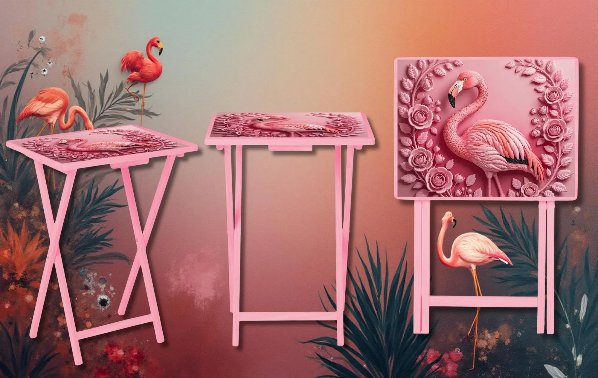Flamingo Foldable Wooden TV Tray or Bed tray/lap desk. Multiple Images Available.