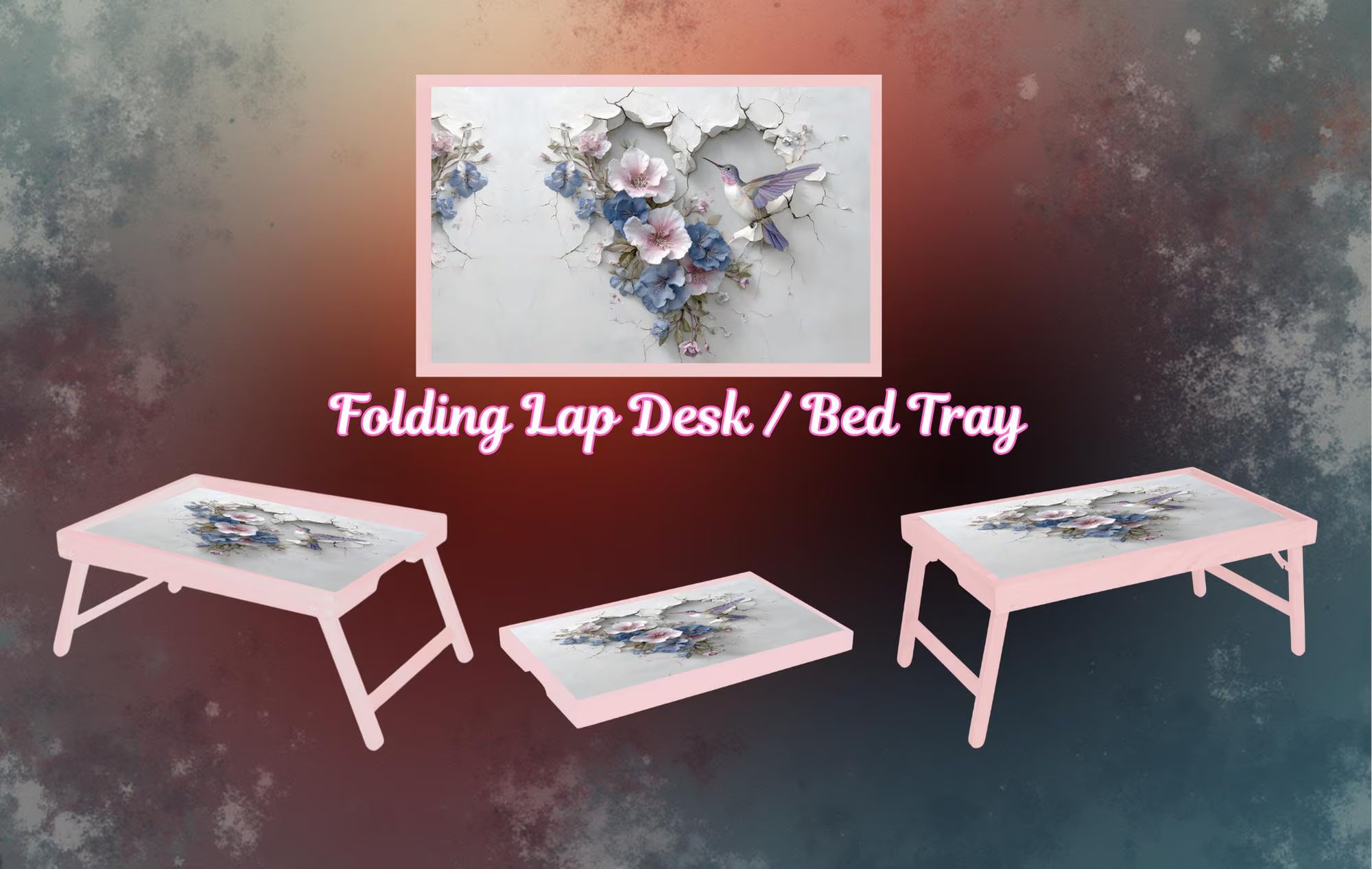 Hummingbird Foldable Wooden TV Tray or Bed tray/lap Desk. Let your space bloom beautifully. 🌺✨ 2 Sizes and Multiple Images Available. .