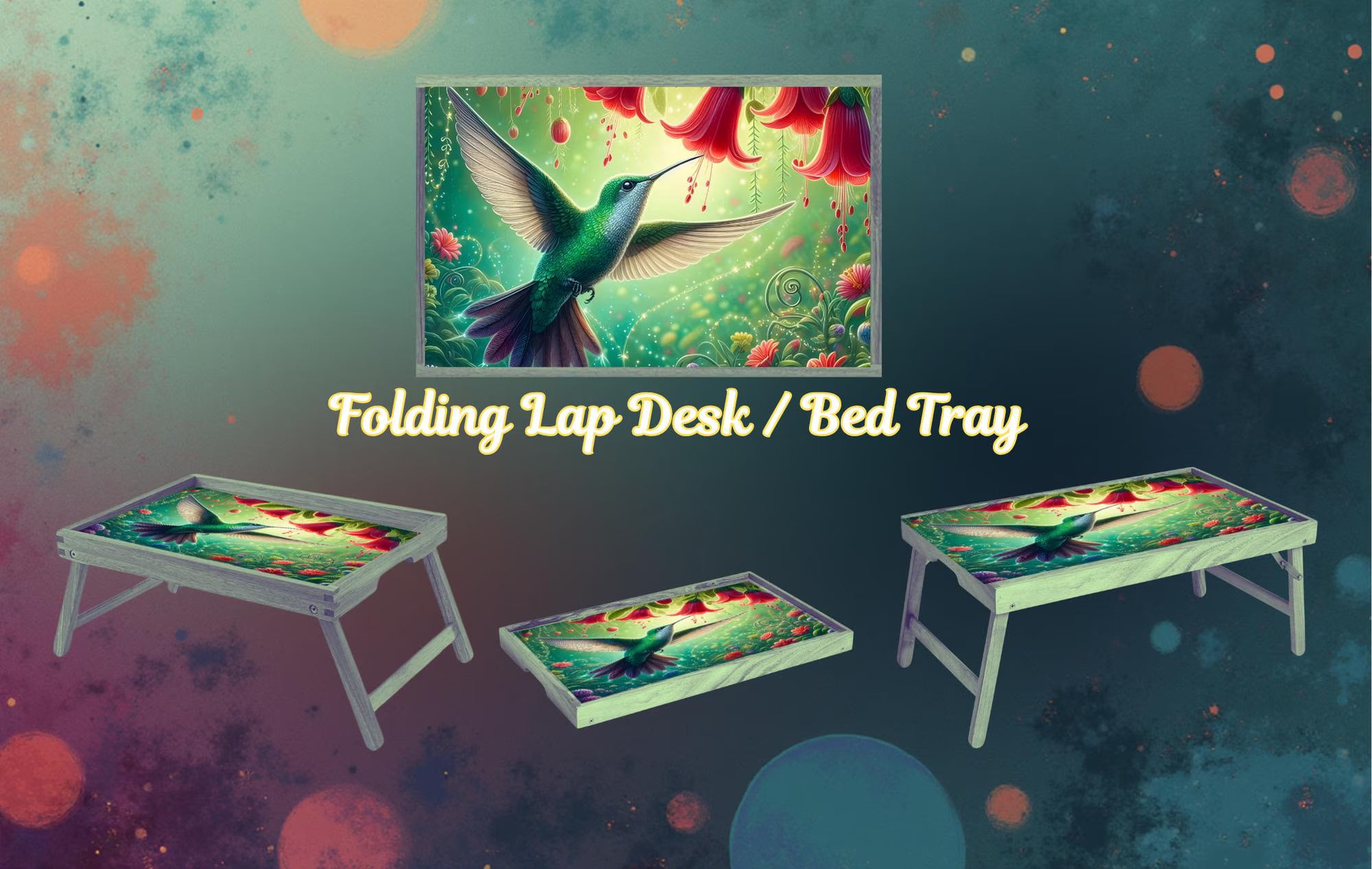 Hummingbird Foldable Wooden TV Tray or Bed tray/lap Desk. Let your space bloom beautifully. 🌺✨ 2 Sizes and Multiple Images Available. .
