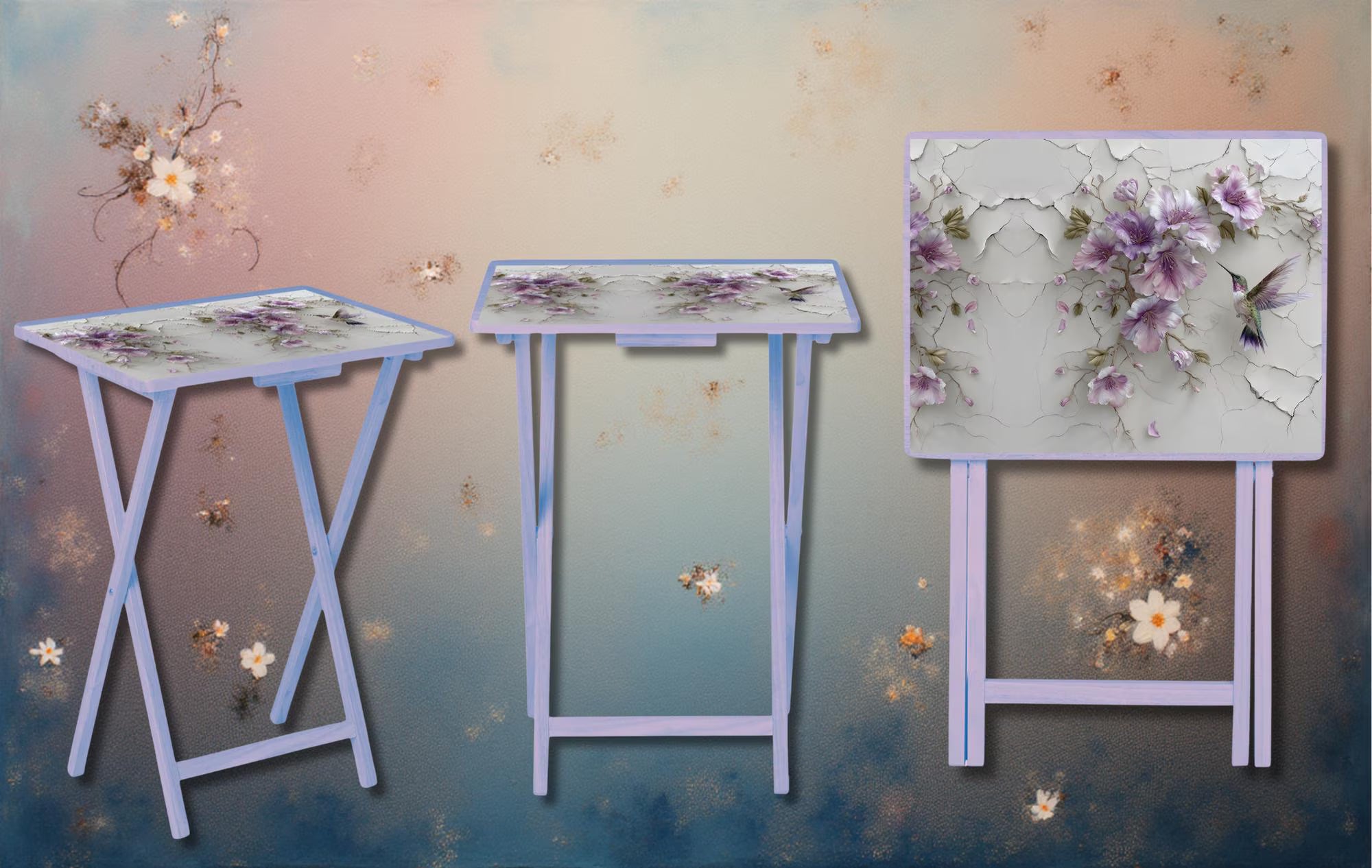 Hummingbird Foldable Wooden TV Tray or Bed tray/lap Desk. Let your space bloom beautifully. 🌺✨ 2 Sizes and Multiple Images Available. .