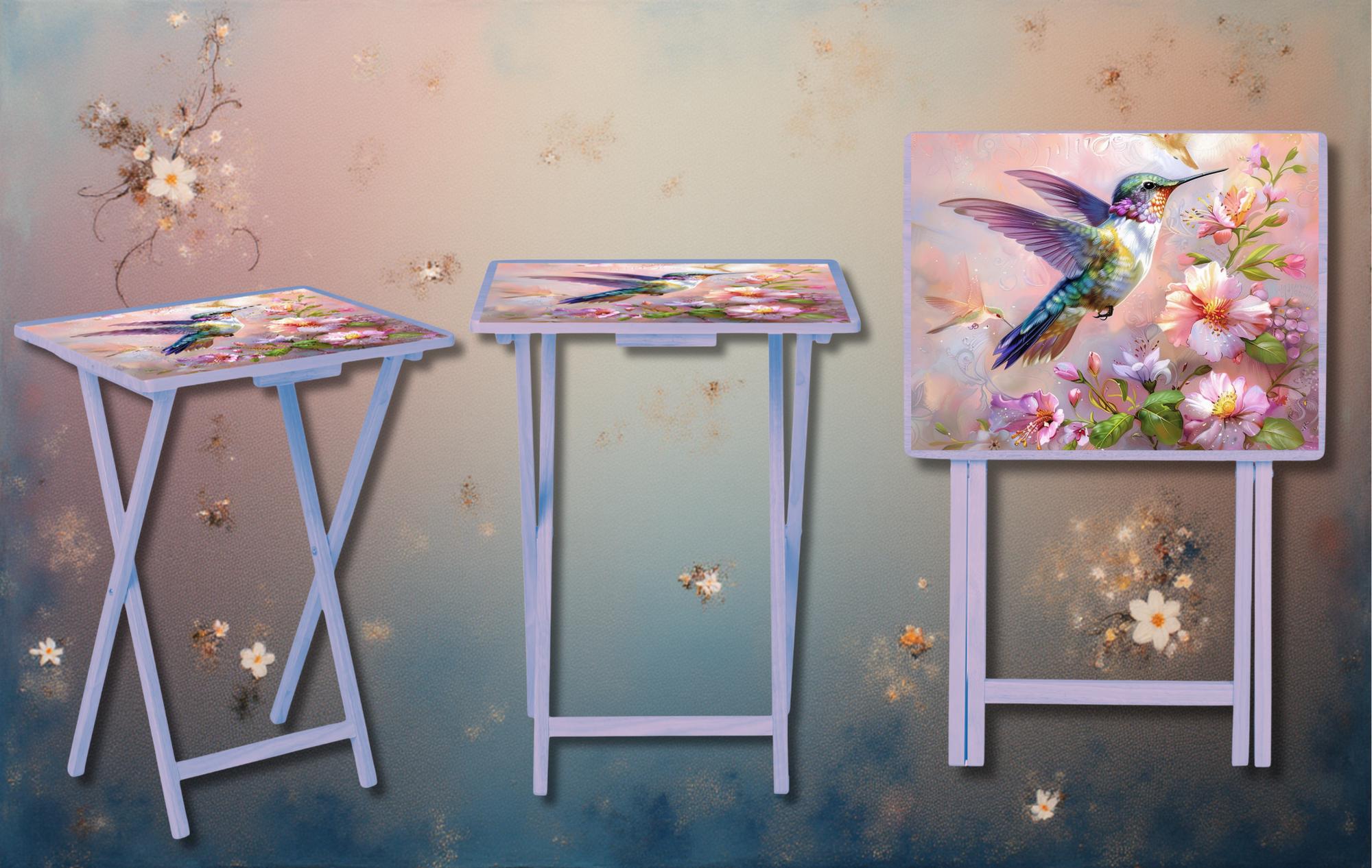 Hummingbird Foldable Wooden TV Tray or Bed tray/lap Desk. Let your space bloom beautifully. 🌺✨ 2 Sizes and Multiple Images Available. .