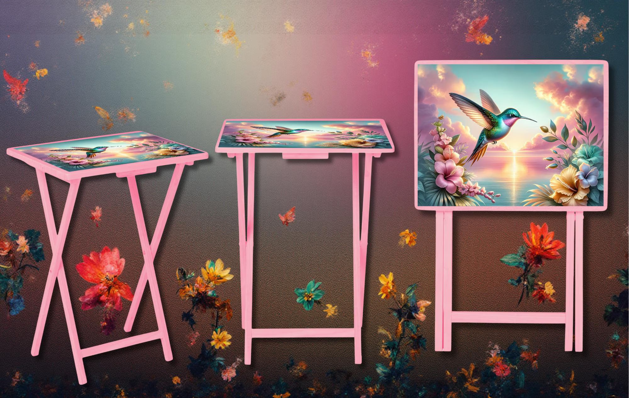 Hummingbird Foldable Wooden TV Tray or Bed tray/lap Desk. Let your space bloom beautifully. 🌺✨ 2 Sizes and Multiple Images Available. .
