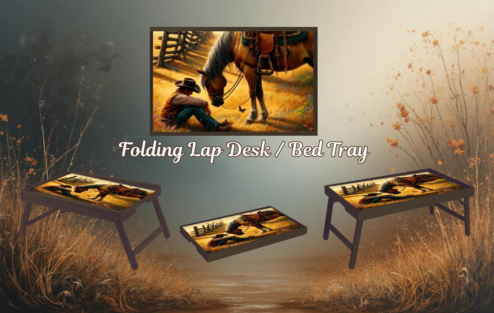 Horse Foldable Wooden TV Tray or Bed tray/lap Desk, 2 Sizes and Multiple Images Available