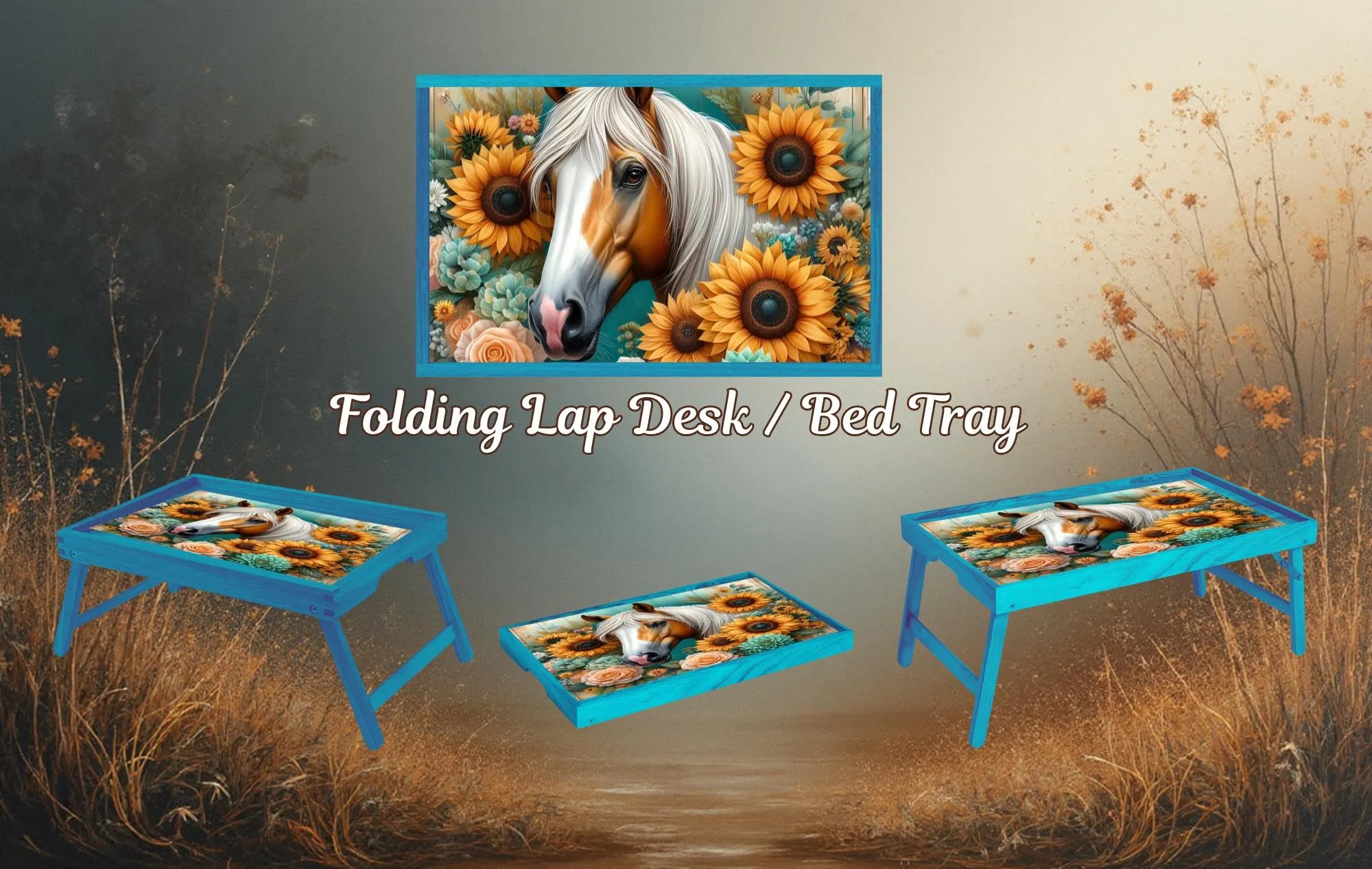 Horse Foldable Wooden TV Tray or Bed tray/lap Desk, 2 Sizes and Multiple Images Available