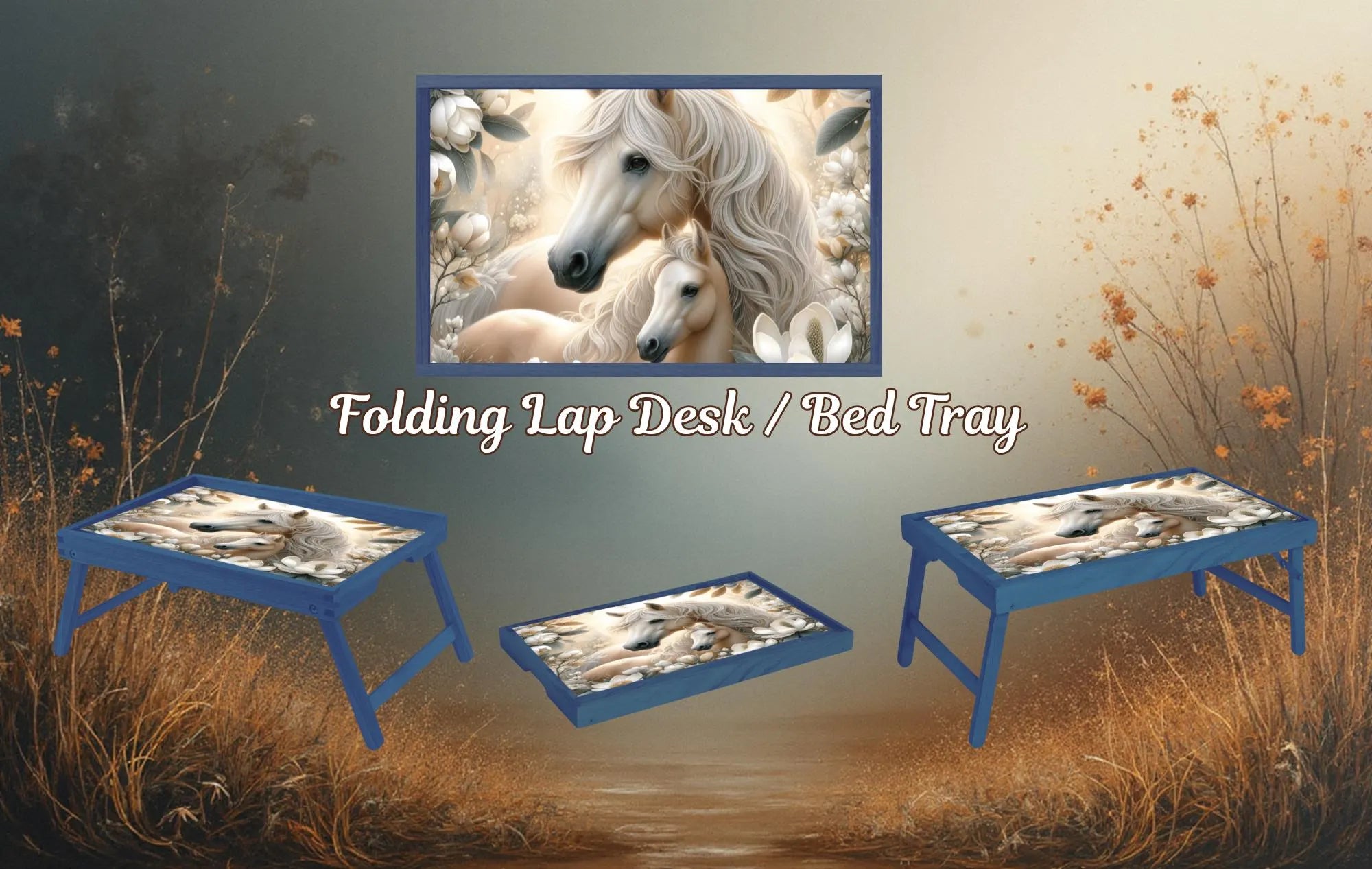 Horse Foldable Wooden TV Tray or Bed tray/lap Desk, 2 Sizes and Multiple Images Available