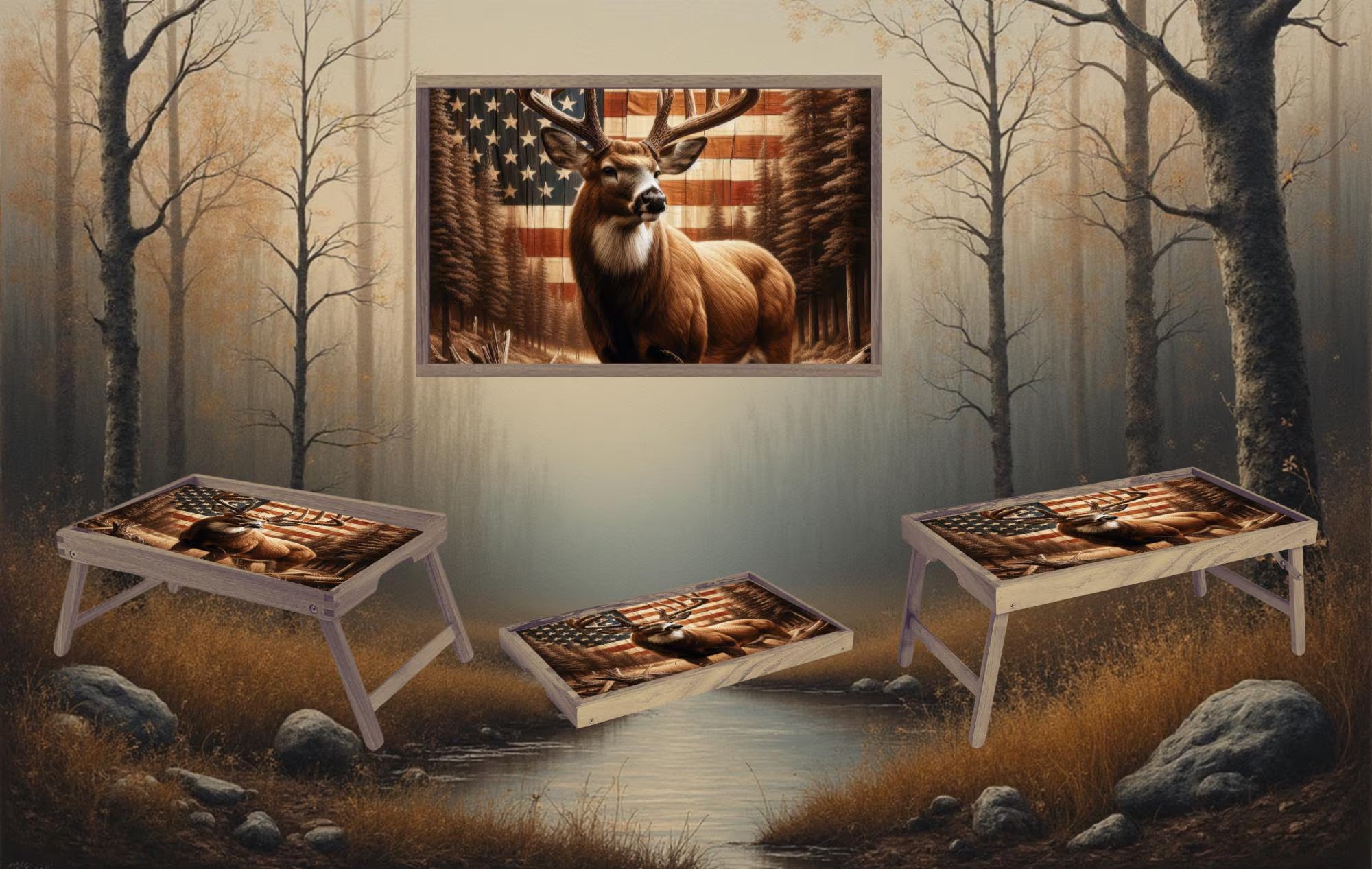 Wildlife, Hunting/ Fishing Foldable Wooden TV Tray or Bed tray/lap Desk, 2 Sizes and Multiple Images Available.