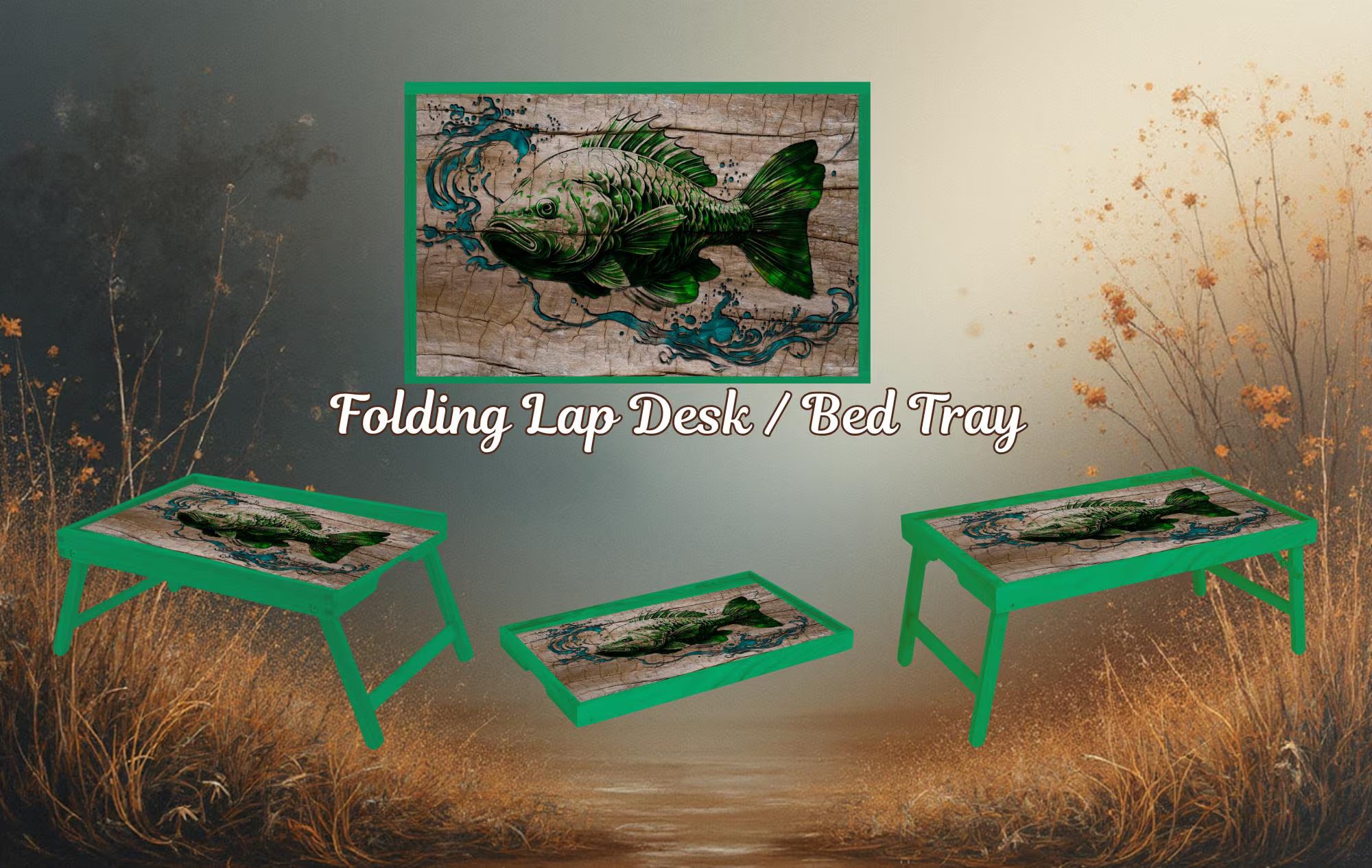 Wildlife, Hunting/ Fishing Foldable Wooden TV Tray or Bed tray/lap Desk, 2 Sizes and Multiple Images Available.