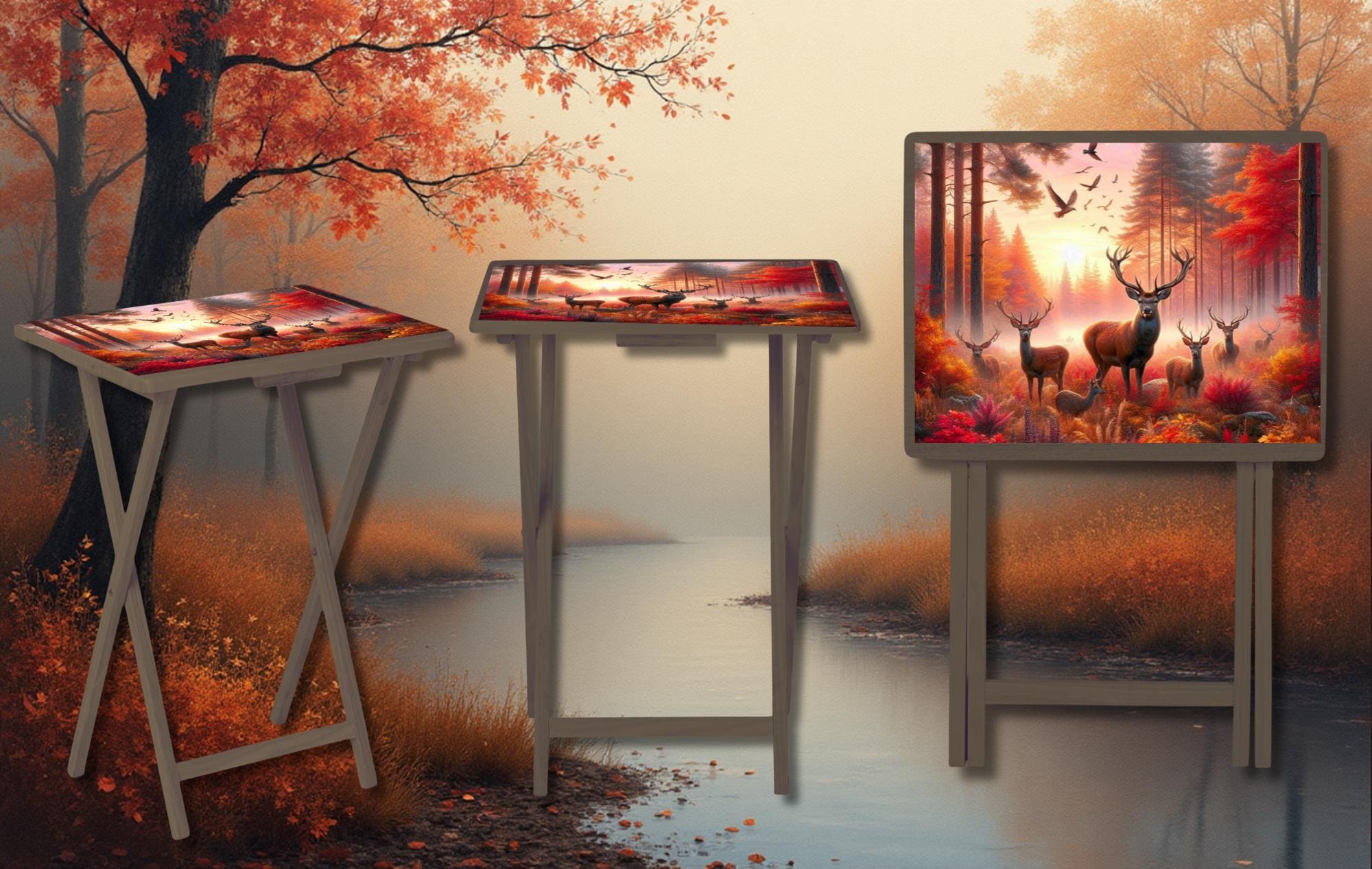 Wildlife, Hunting/ Fishing Foldable Wooden TV Tray or Bed tray/lap Desk, 2 Sizes and Multiple Images Available.