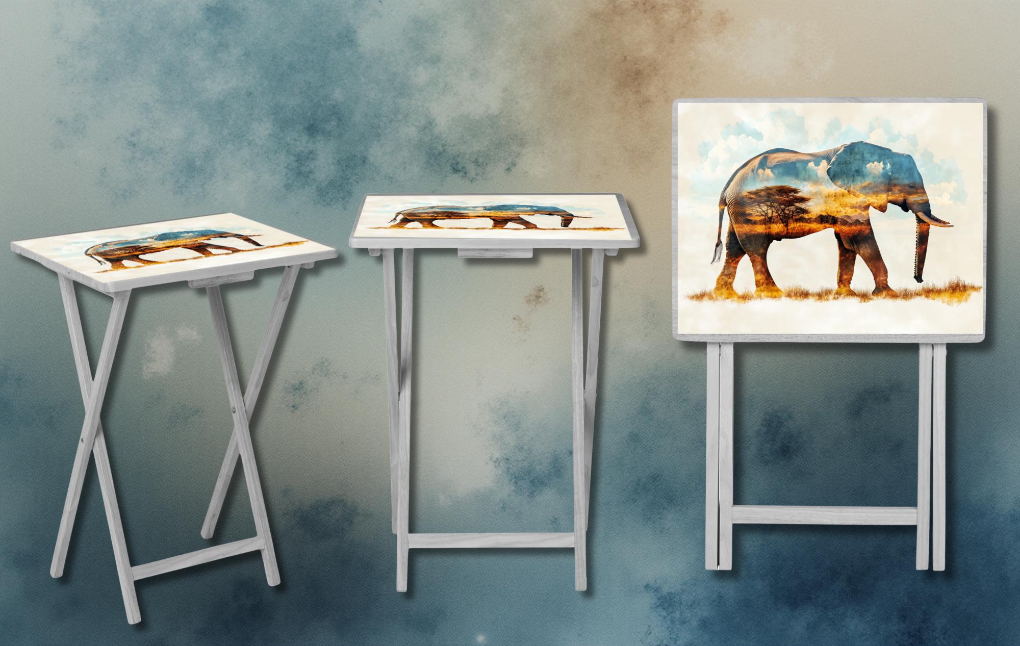 Elephant Foldable Wooden TV Tray or Bed tray/lap Desk, 2 Sizes and Multiple Images Available.