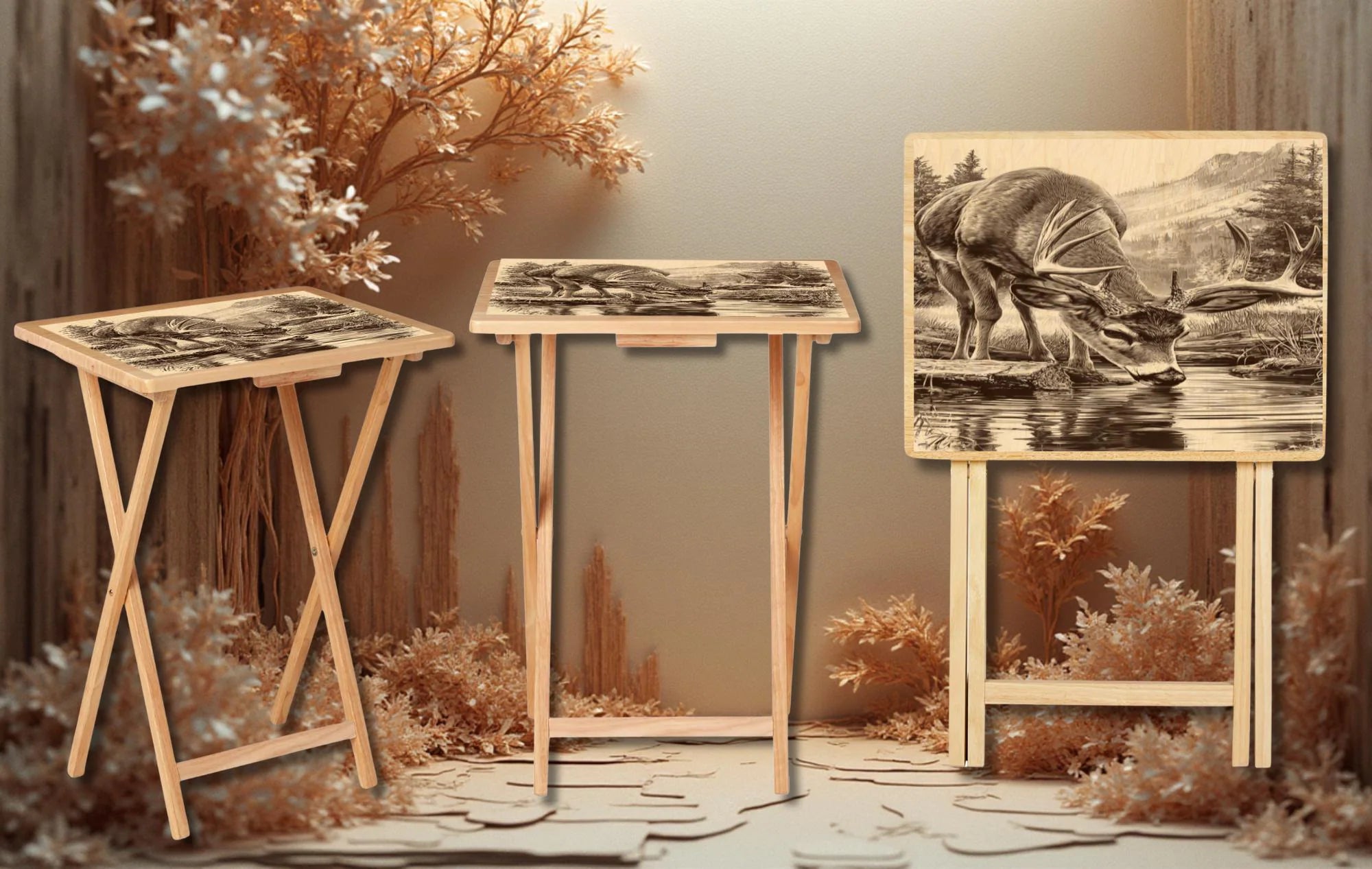 Wildlife, Hunting/ Fishing Foldable Wooden TV Tray or Bed tray/lap Desk, 2 Sizes and Multiple Images Available.