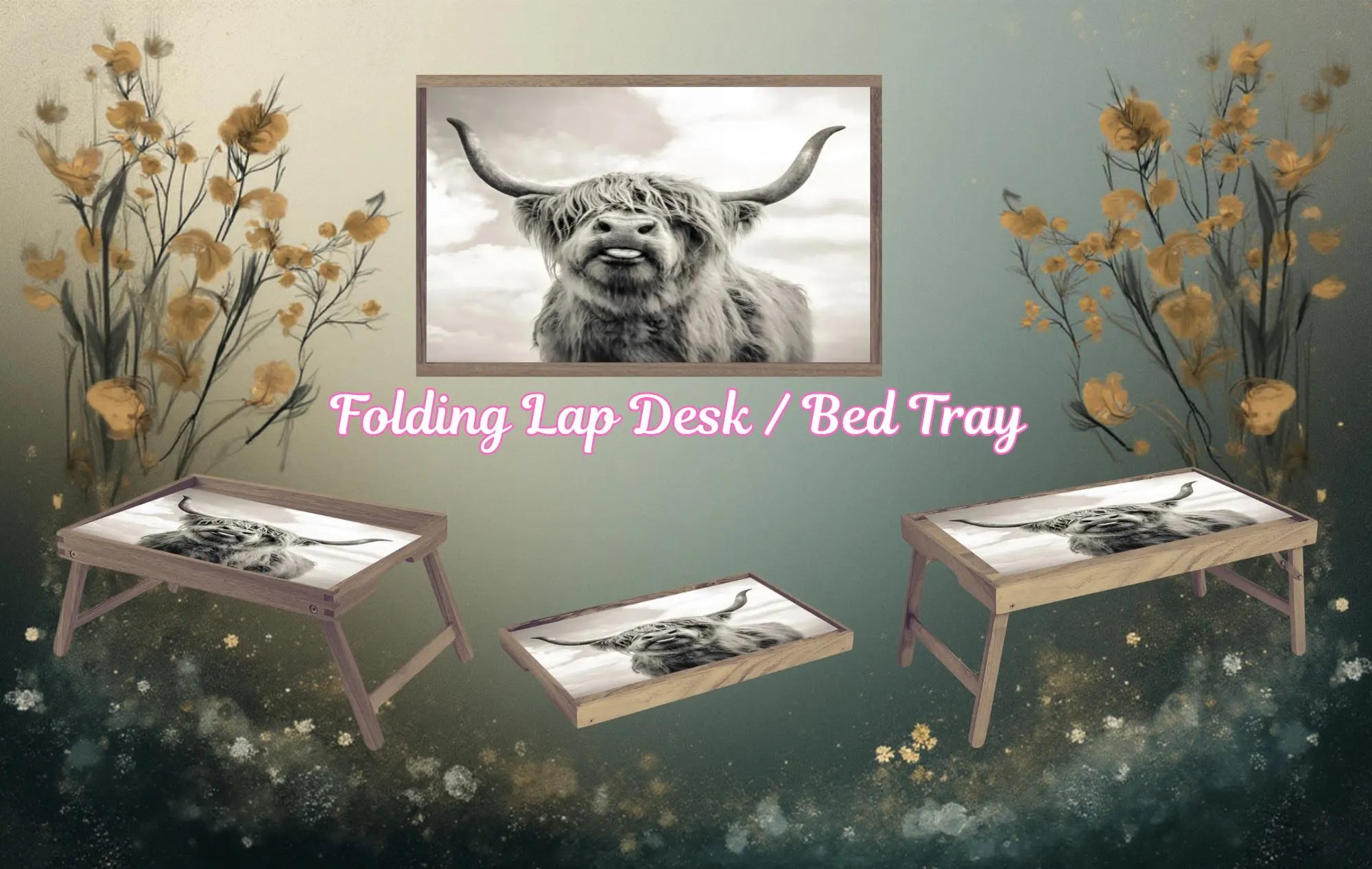 Highland Cow Foldable Wooden TV Tray or Bed tray/lap Desk. A little farmhouse comfort, right at your couch. 2 Sizes and Multiple Images Available.