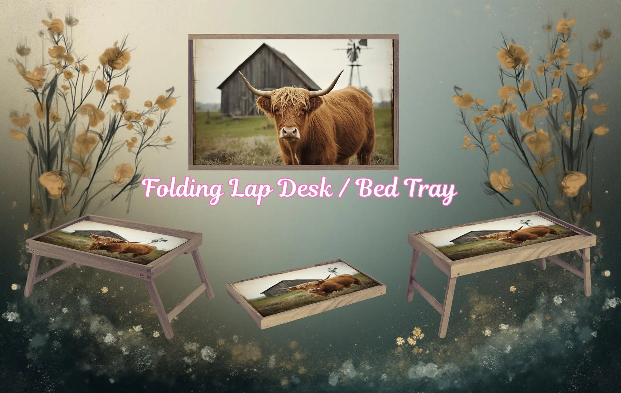 Highland Cow Foldable Wooden TV Tray or Bed tray/lap Desk. A little farmhouse comfort, right at your couch. 2 Sizes and Multiple Images Available.