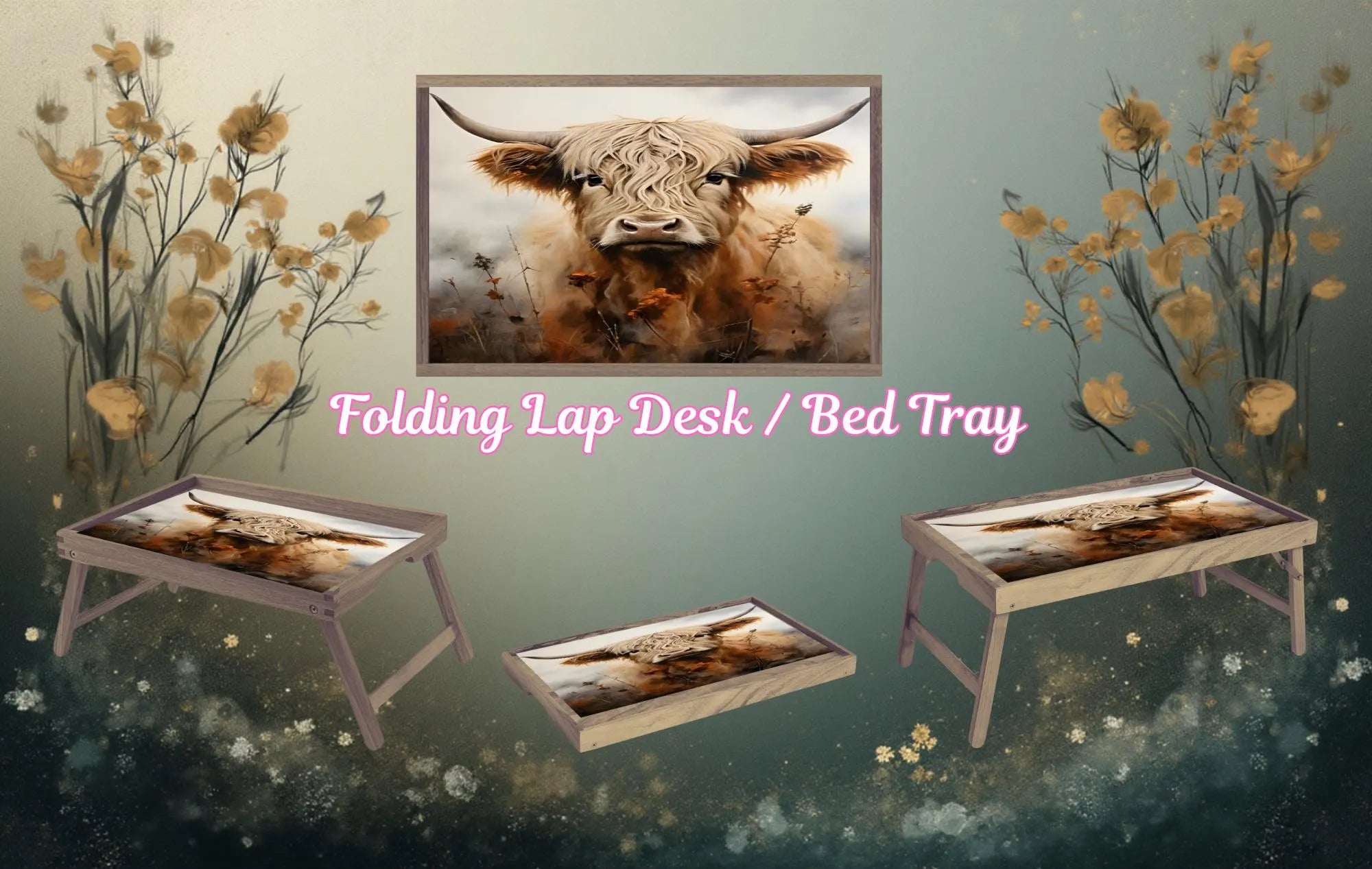 Highland Cow Foldable Wooden TV Tray or Bed tray/lap Desk. A little farmhouse comfort, right at your couch. 2 Sizes and Multiple Images Available.