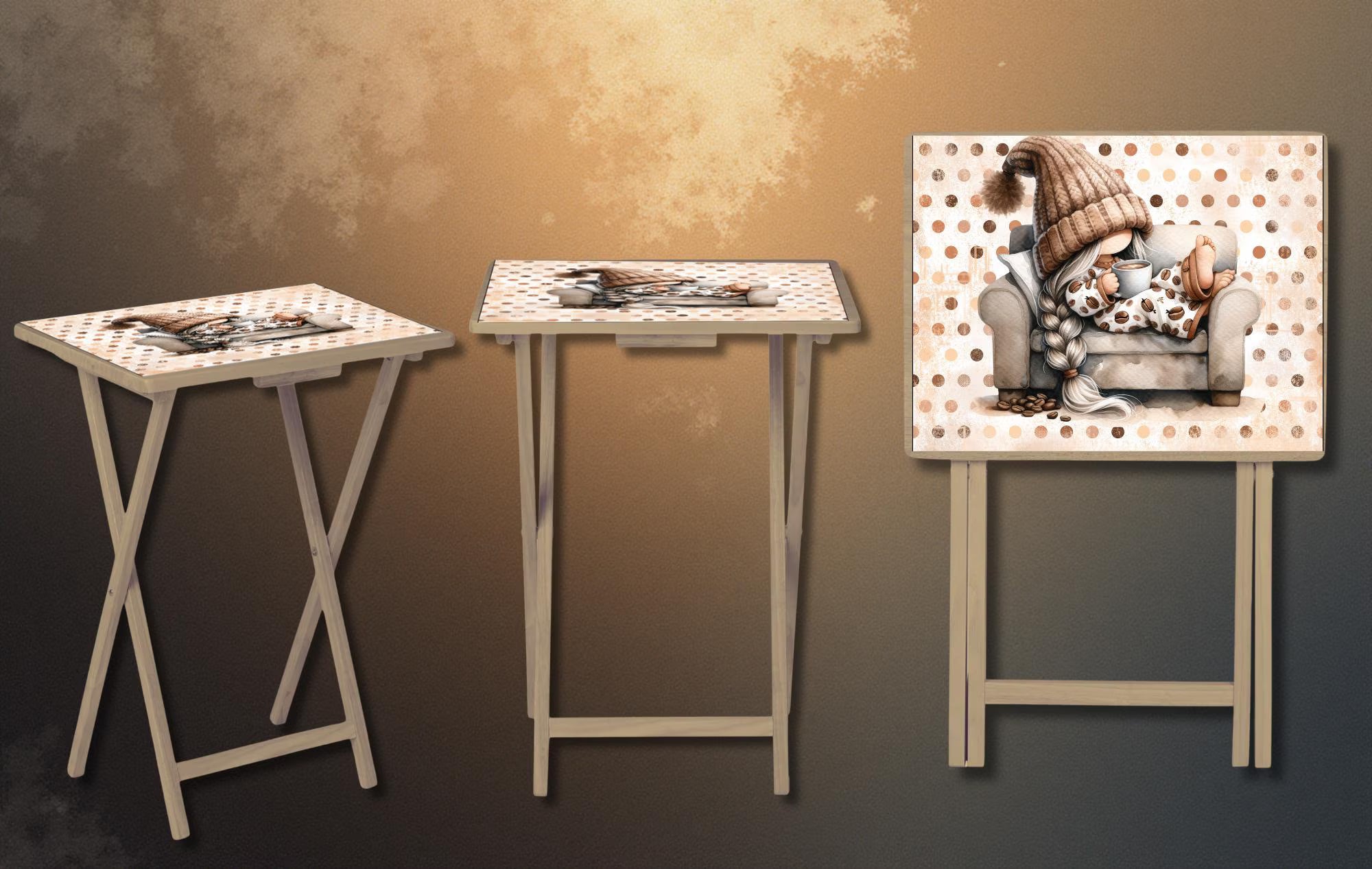 Coffee Foldable Wooden TV Tray or Bed tray/lap Desk. Your perfect tray for coffee‑and‑chill mornings, 2 Sizes and Multiple Images Available.