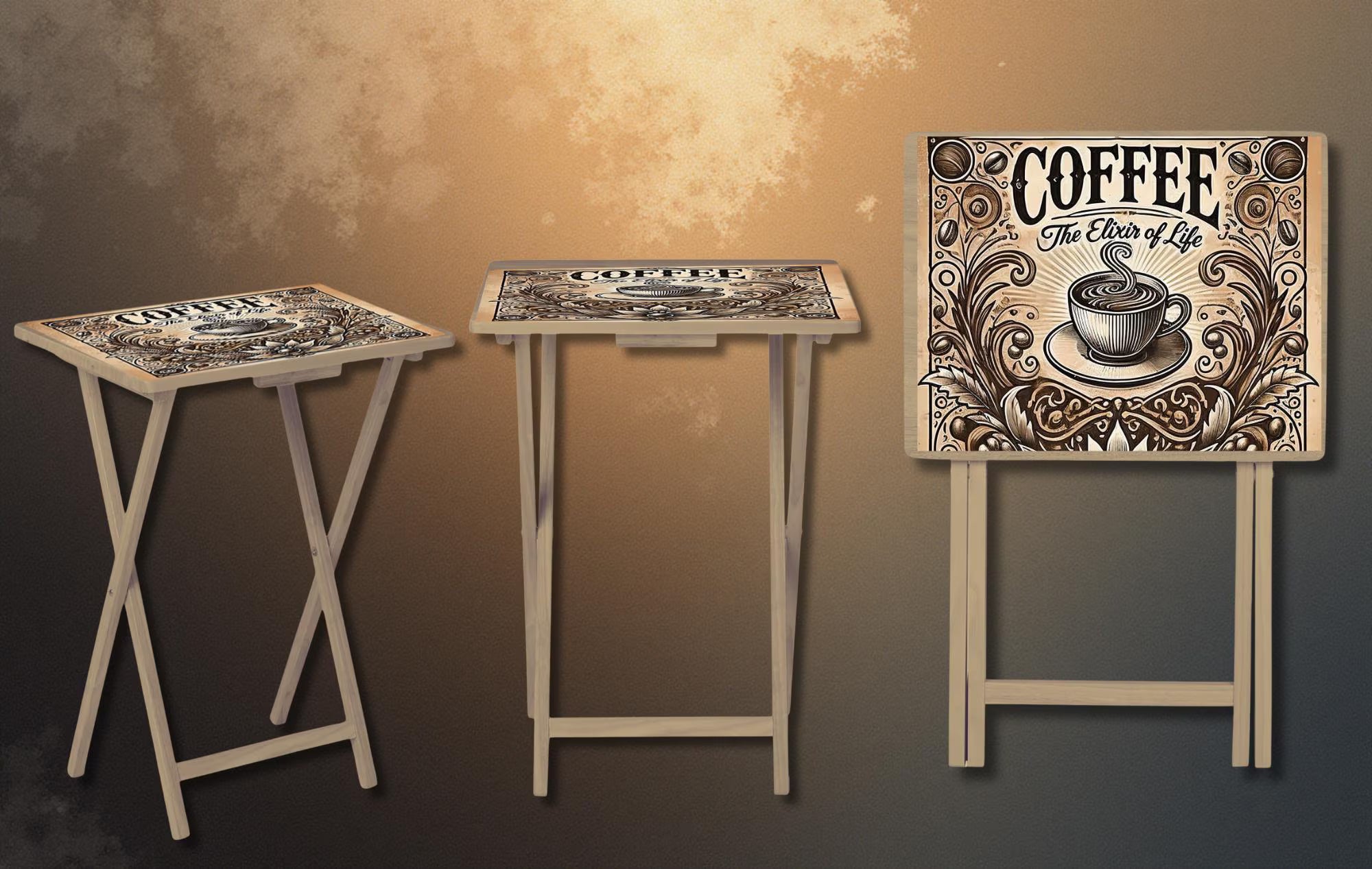 Coffee Foldable Wooden TV Tray or Bed tray/lap Desk. Your perfect tray for coffee‑and‑chill mornings, 2 Sizes and Multiple Images Available.