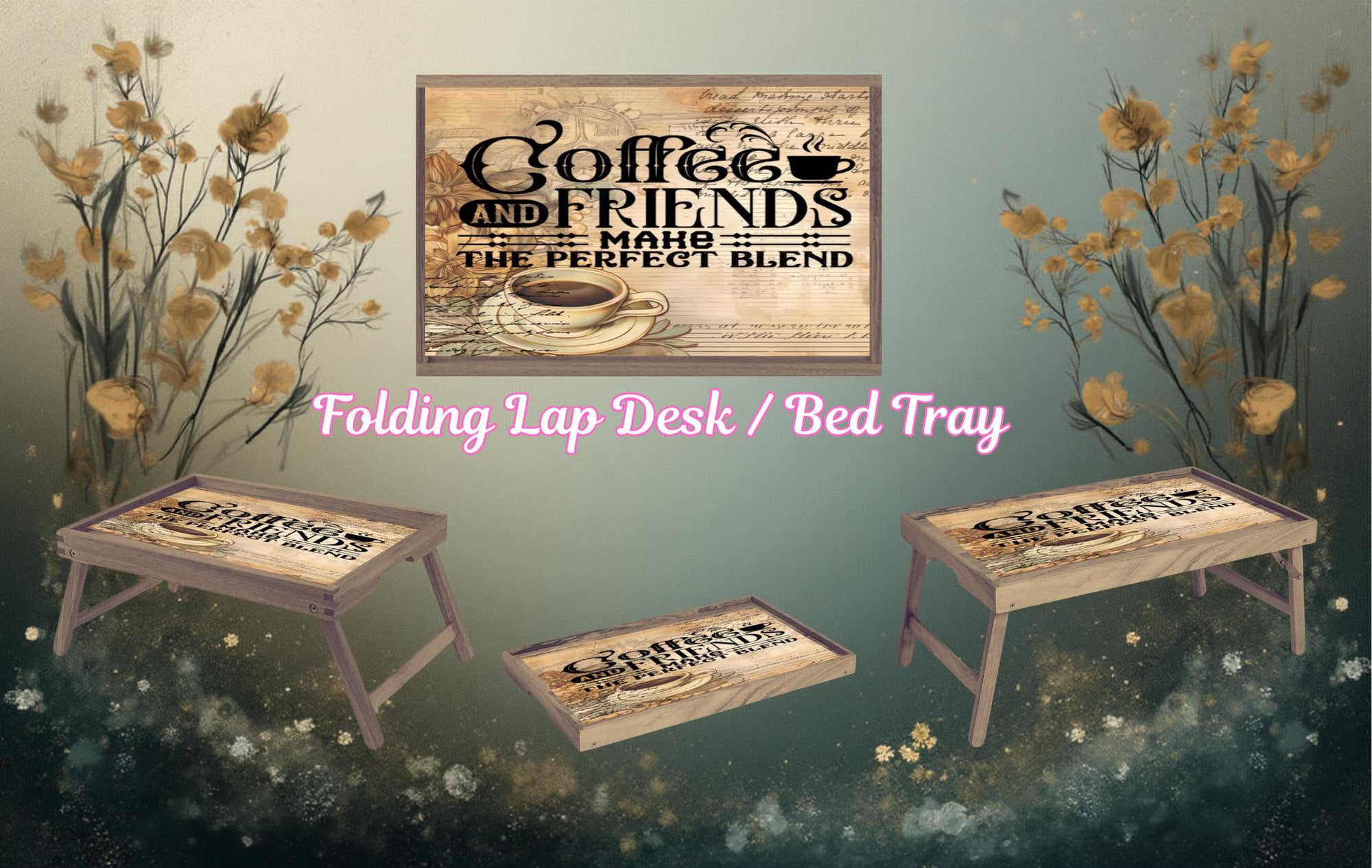 Coffee Foldable Wooden TV Tray or Bed tray/lap Desk. Your perfect tray for coffee‑and‑chill mornings, 2 Sizes and Multiple Images Available.
