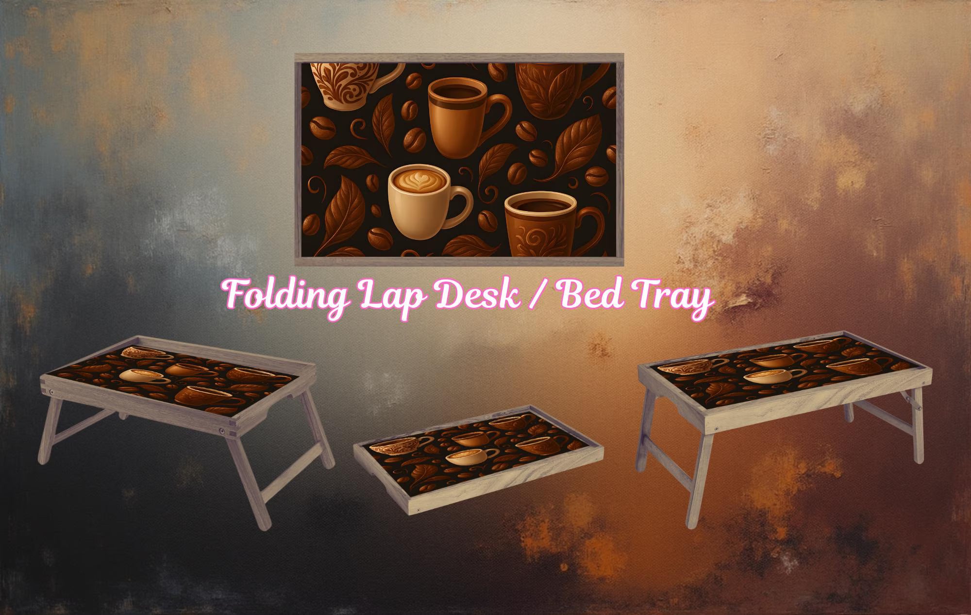 Coffee Foldable Wooden TV Tray or Bed tray/lap Desk. Your perfect tray for coffee‑and‑chill mornings, 2 Sizes and Multiple Images Available.
