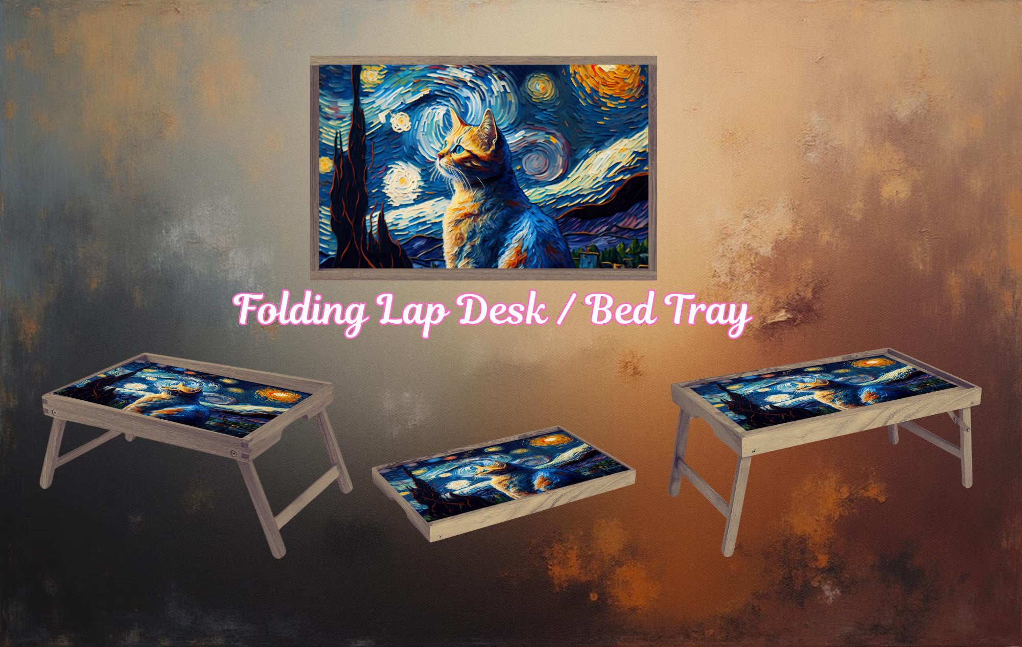 Cats/ Cat Mom, Family Foldable Wooden TV Tray or Bed tray/lap Desk. Cozy comfort with a dash of cattitude , 2 Sizes and Multiple Images Available.