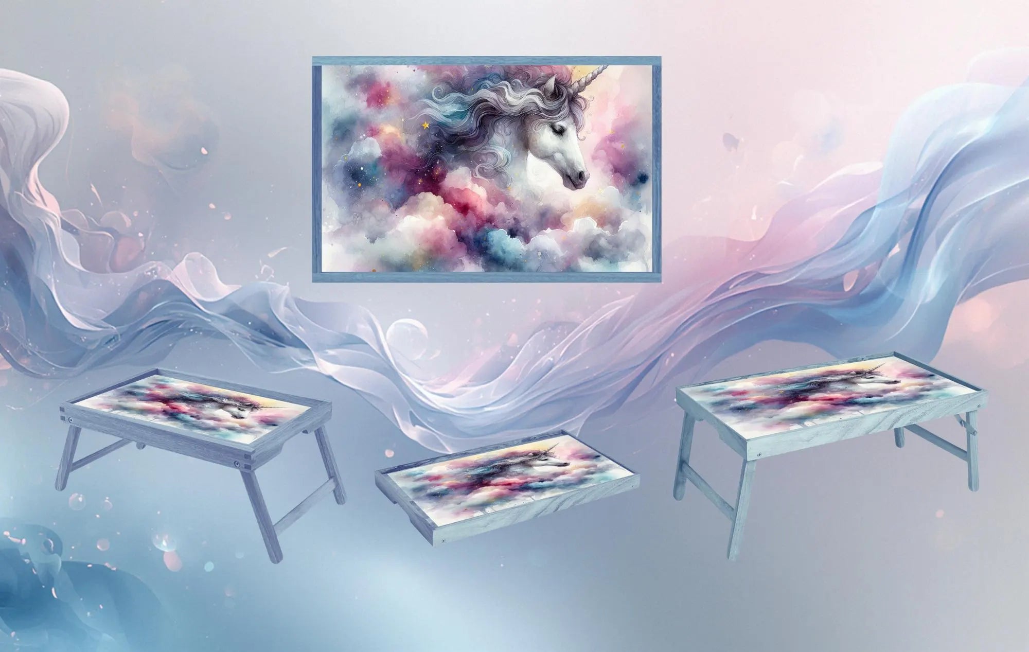 Unicorn Foldable Wooden TV Tray or Bed tray/lap Desk, 2 Sizes and Multiple Images Available.
