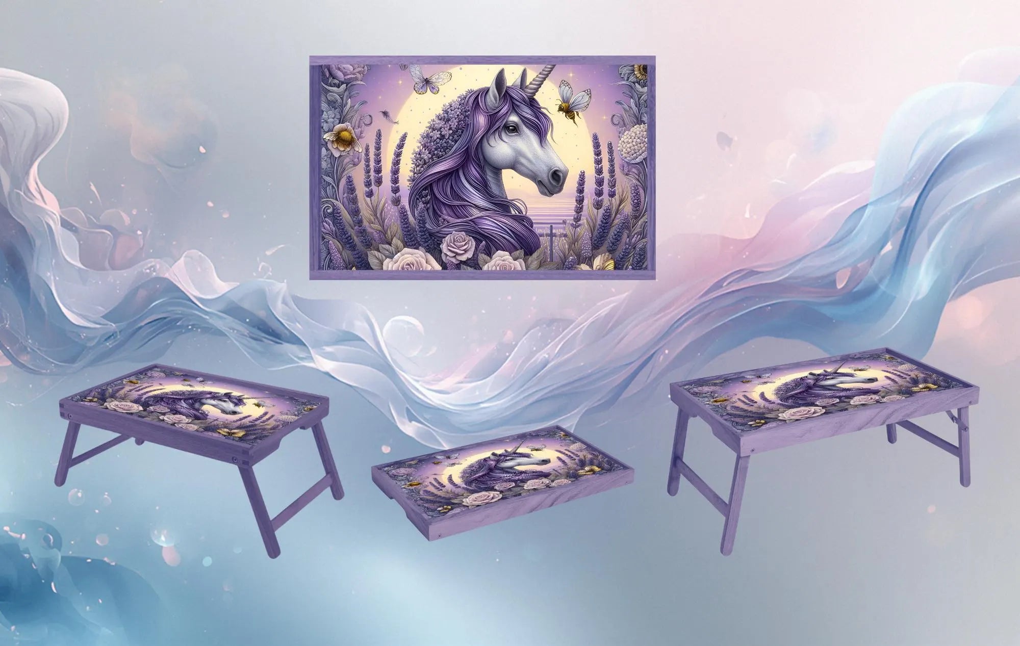 Unicorn Foldable Wooden TV Tray or Bed tray/lap Desk, 2 Sizes and Multiple Images Available.