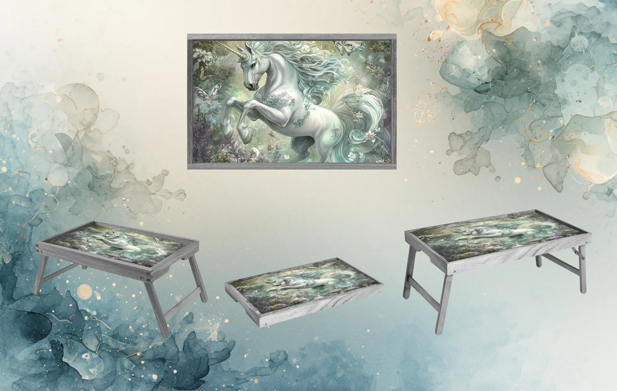 Unicorn Foldable Wooden TV Tray or Bed tray/lap Desk, 2 Sizes and Multiple Images Available.