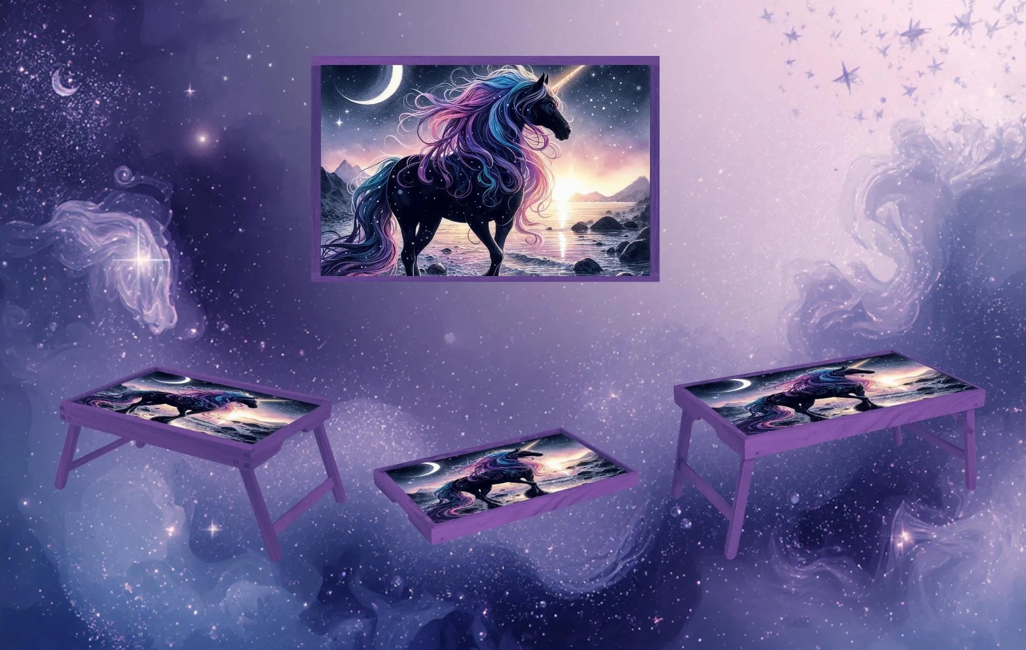 Unicorn Foldable Wooden TV Tray or Bed tray/lap Desk, 2 Sizes and Multiple Images Available.