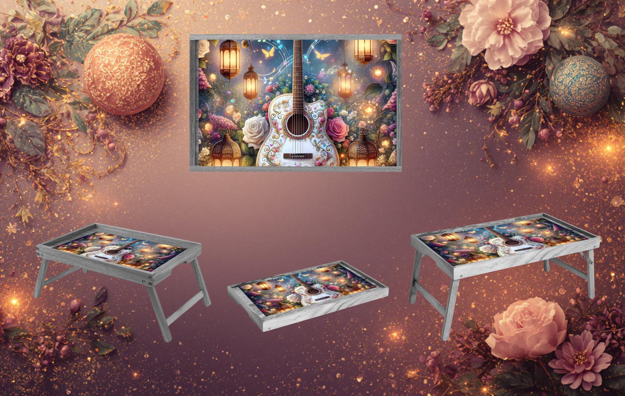 Music Foldable Wooden TV Tray or Bed tray/lap Desk, 2 Sizes and Multiple Images Available.