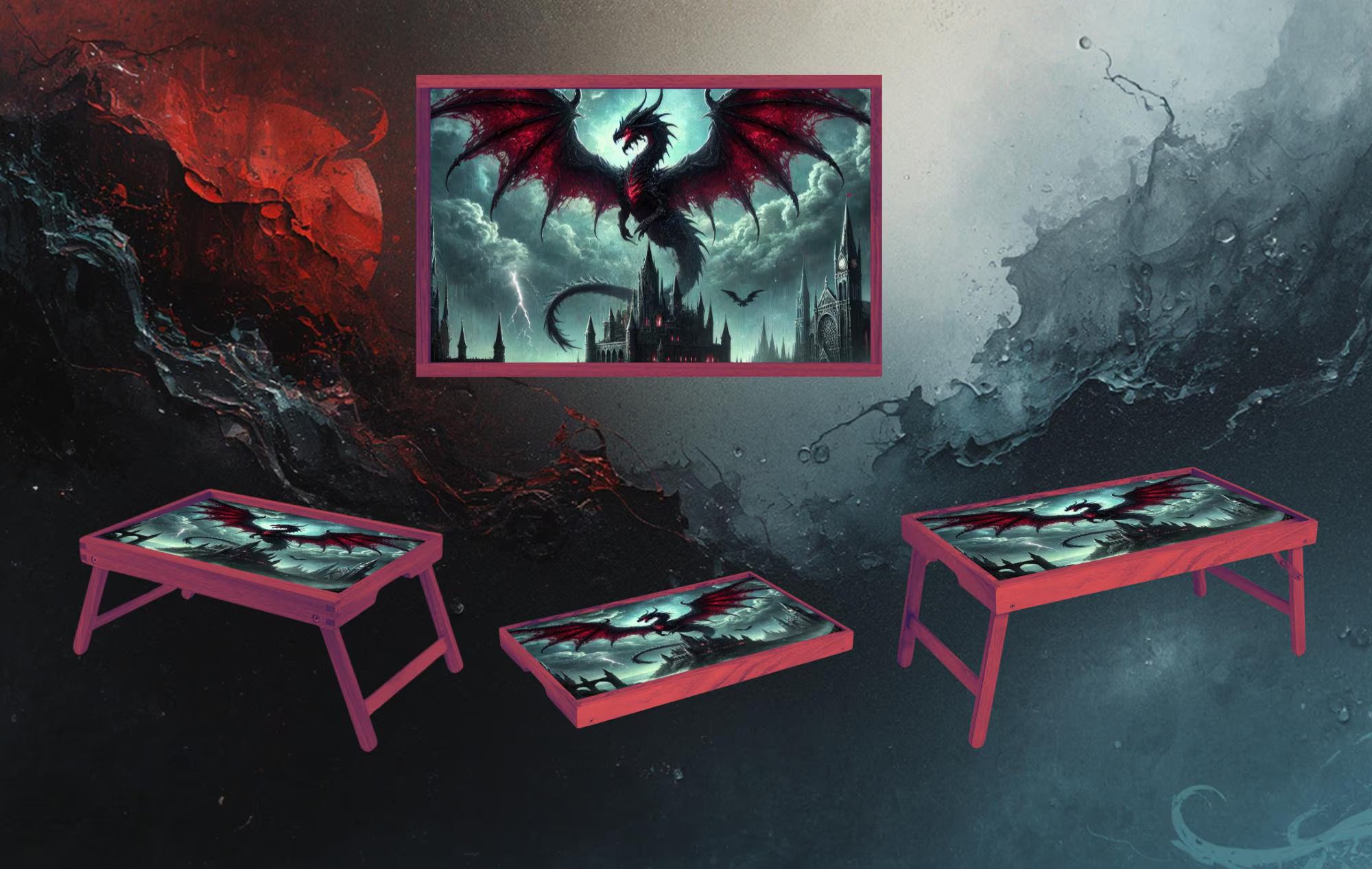 Dragon Foldable Wooden TV Tray or Bed tray/lap Desk, Add a little fire to your day. 2 Sizes and Multiple Images Available.