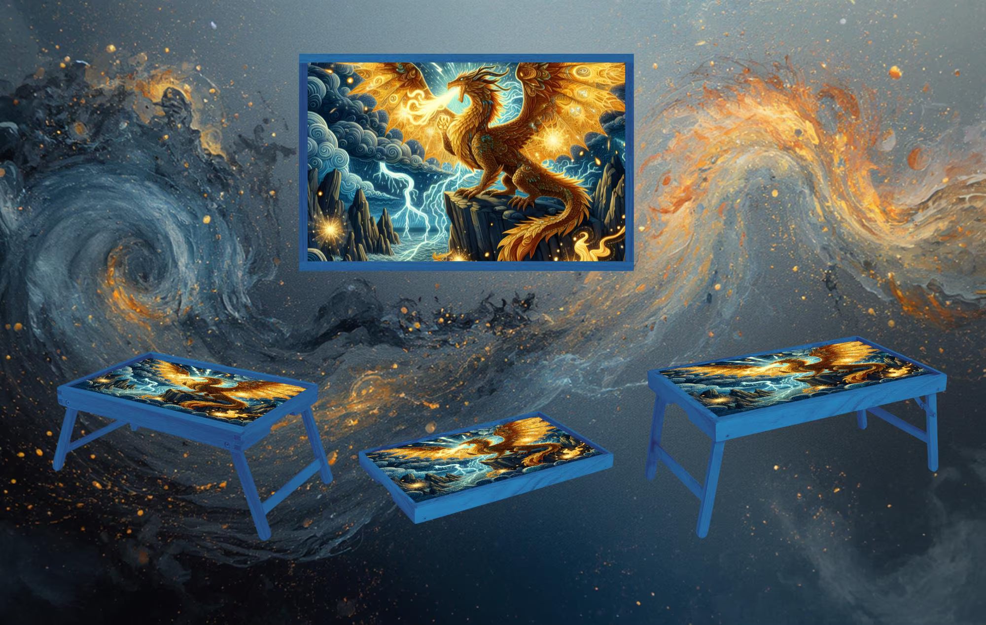 Dragon Foldable Wooden TV Tray or Bed tray/lap Desk, Add a little fire to your day. 2 Sizes and Multiple Images Available.