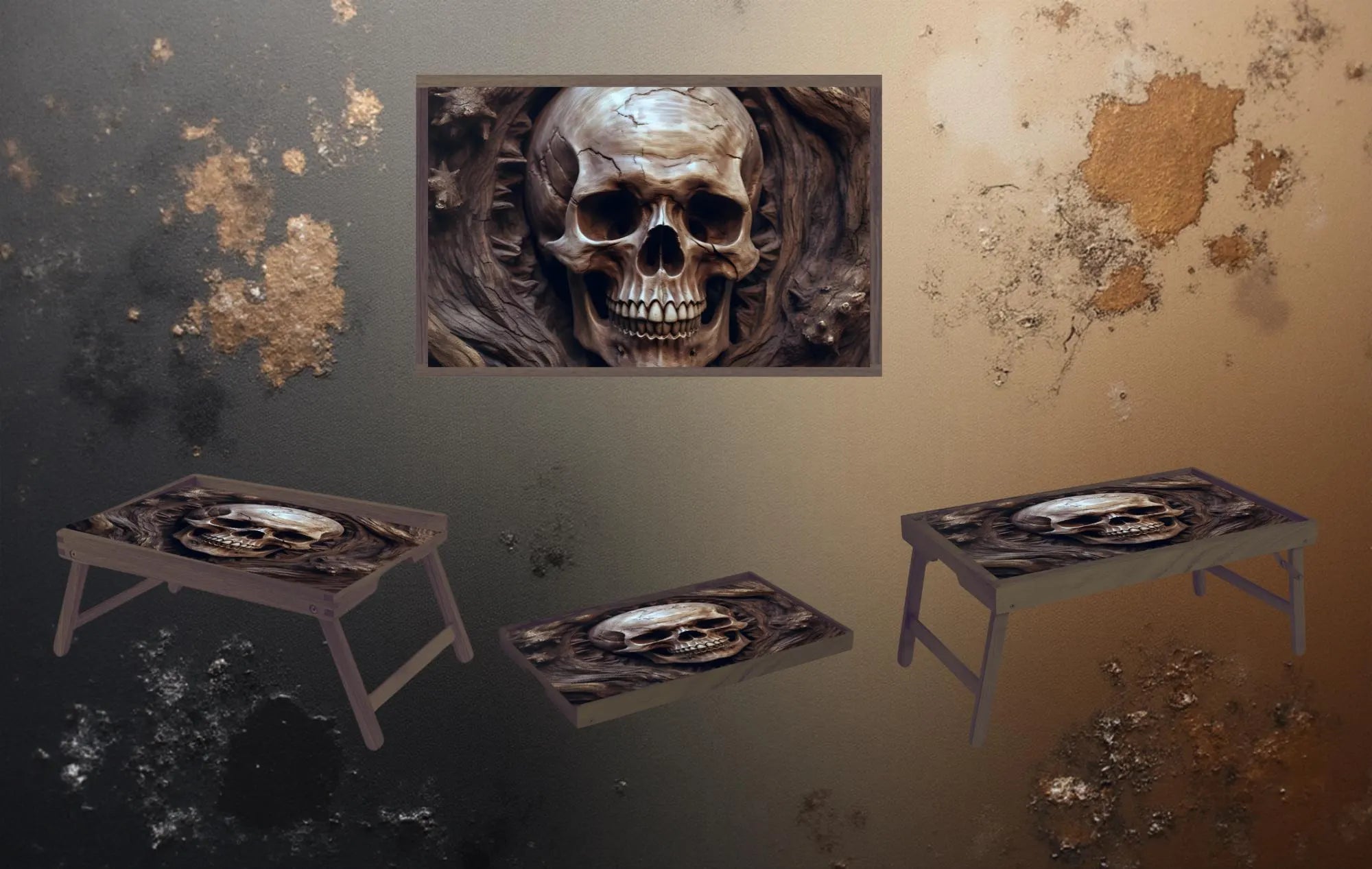 Skulls Foldable Wooden TV Tray or Bed tray/lap Desk, 2 Sizes and Multiple Images Available.