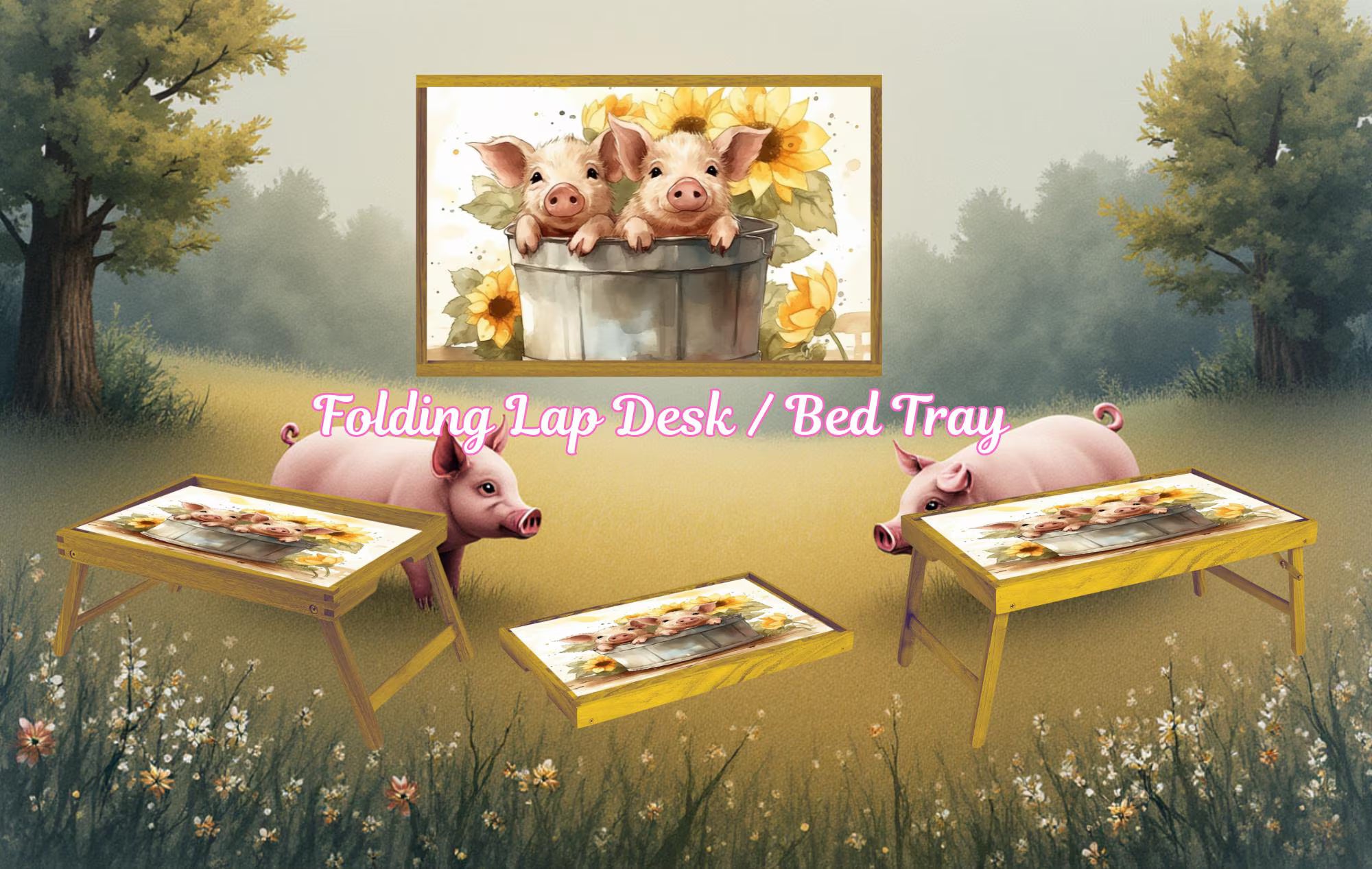 Pigs Foldable Wooden TV Tray or Bed tray/lap Desk, 2 Sizes and Multiple Images Available.