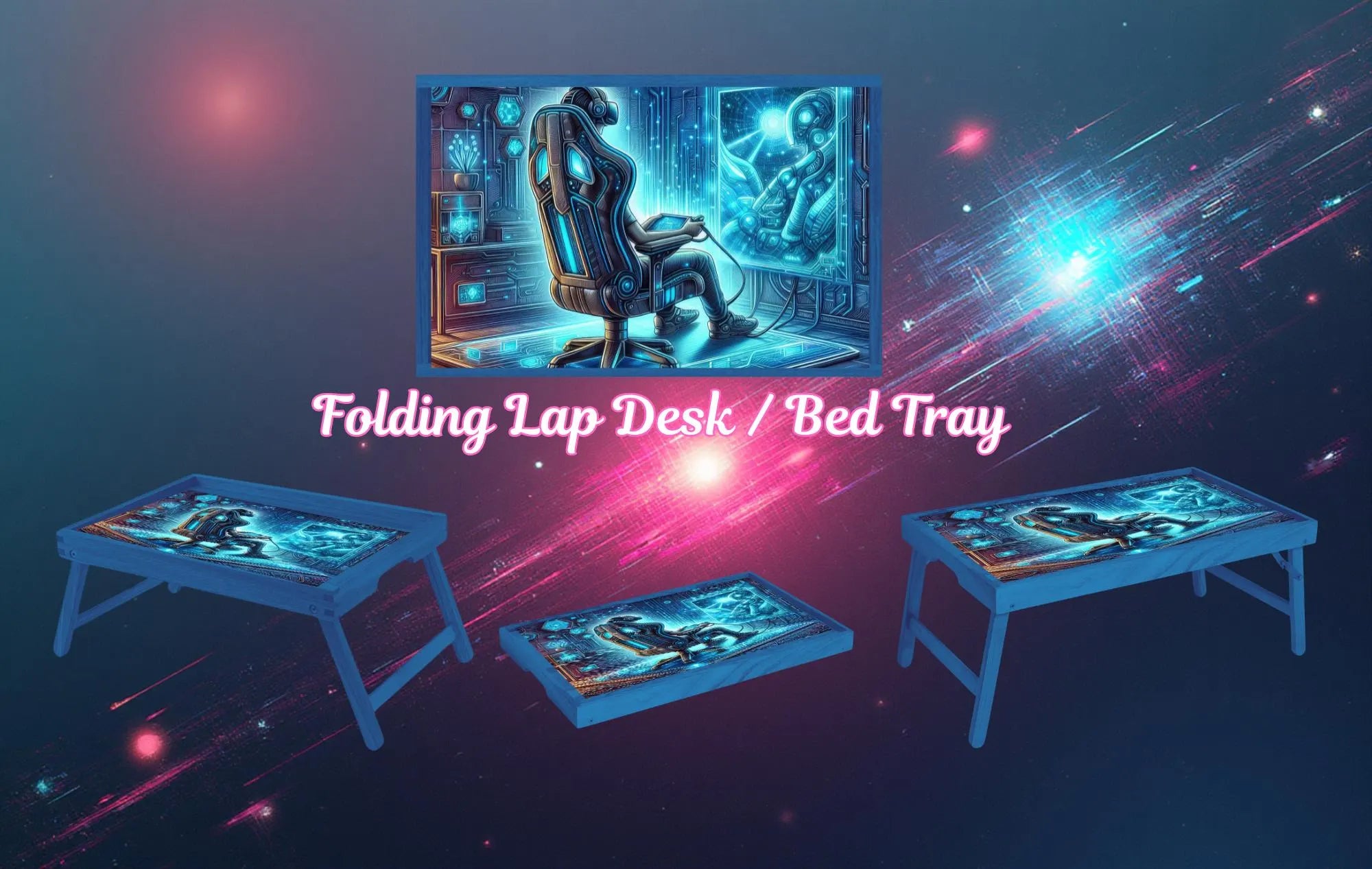Gamer Foldable Wooden TV Tray or Bed tray/lap Desk, 2 Sizes and Multiple Images Available.