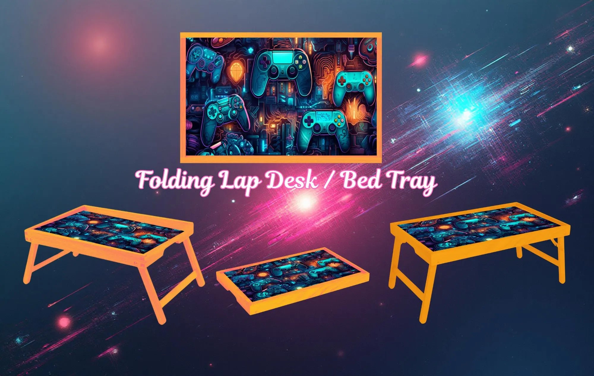 Gamer Foldable Wooden TV Tray or Bed tray/lap Desk, 2 Sizes and Multiple Images Available.
